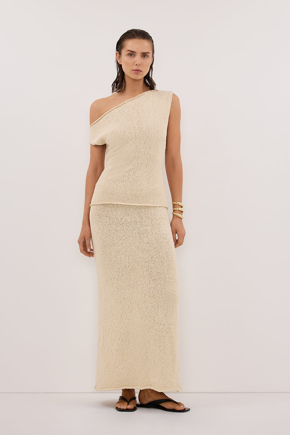 DINA NATURAL COTTON ASYM KNIT TOP