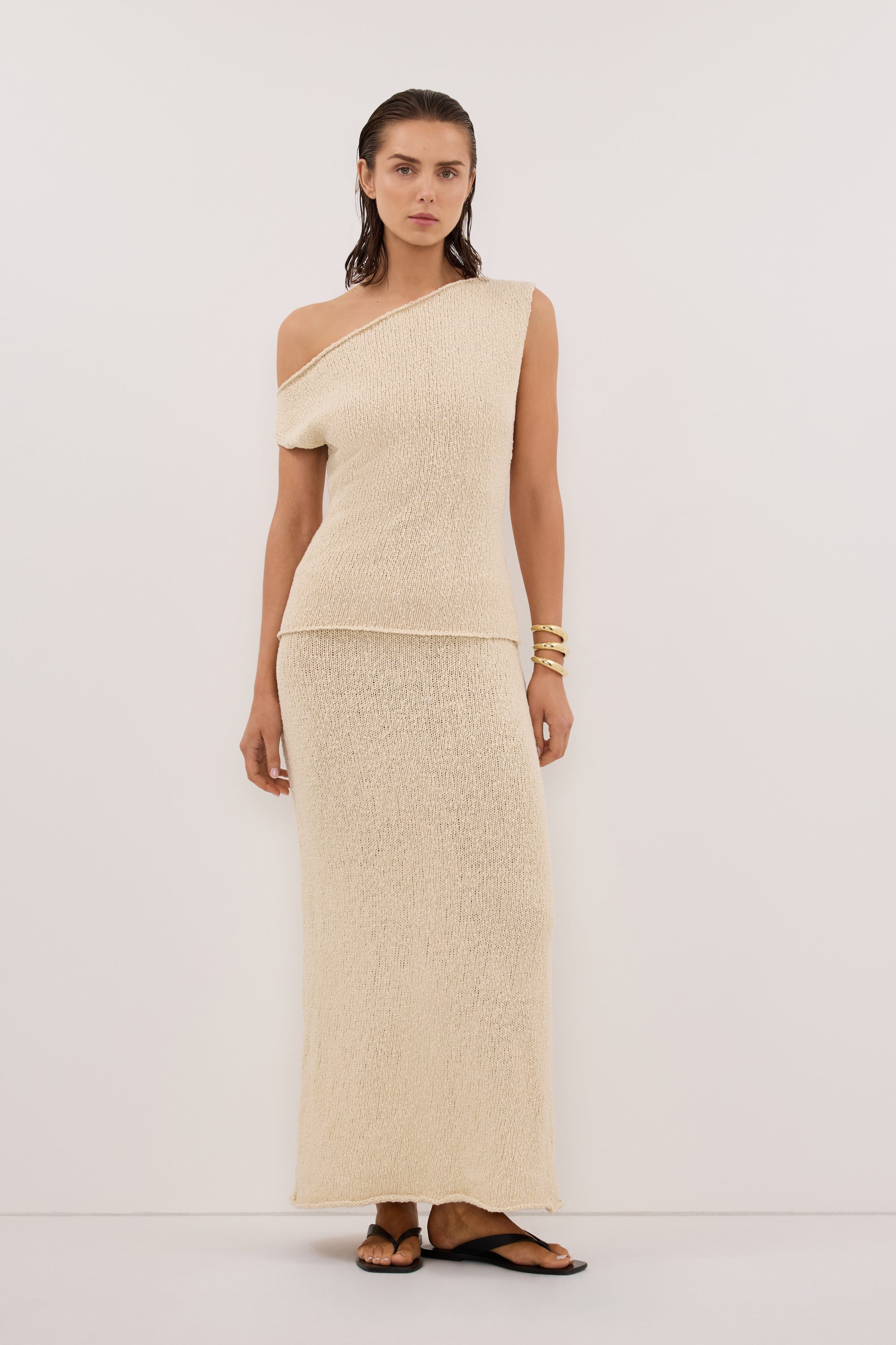 DINA NATURAL COTTON ASYM KNIT TOP