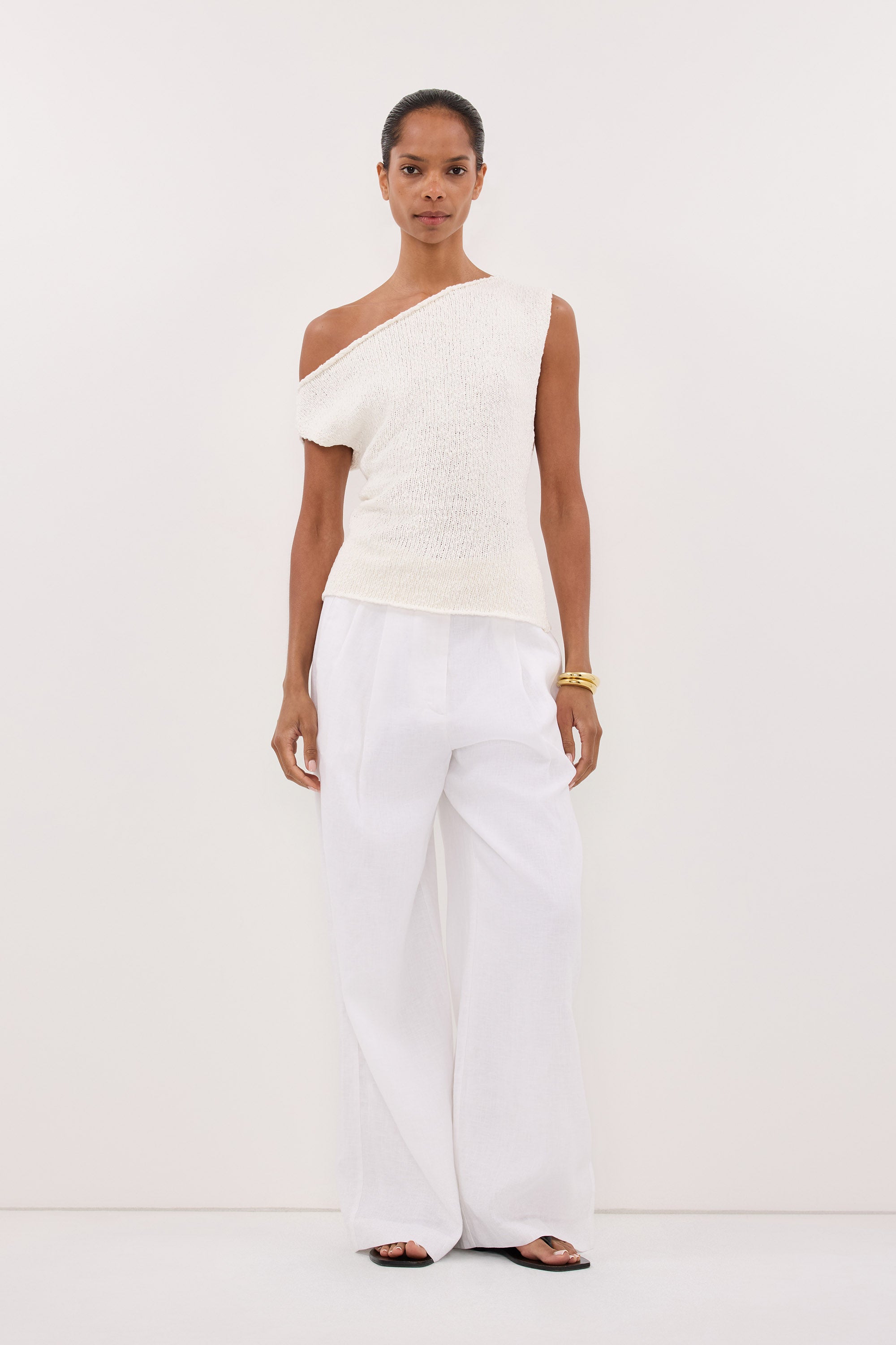 DINA OFF WHITE COTTON ASYM KNIT TOP