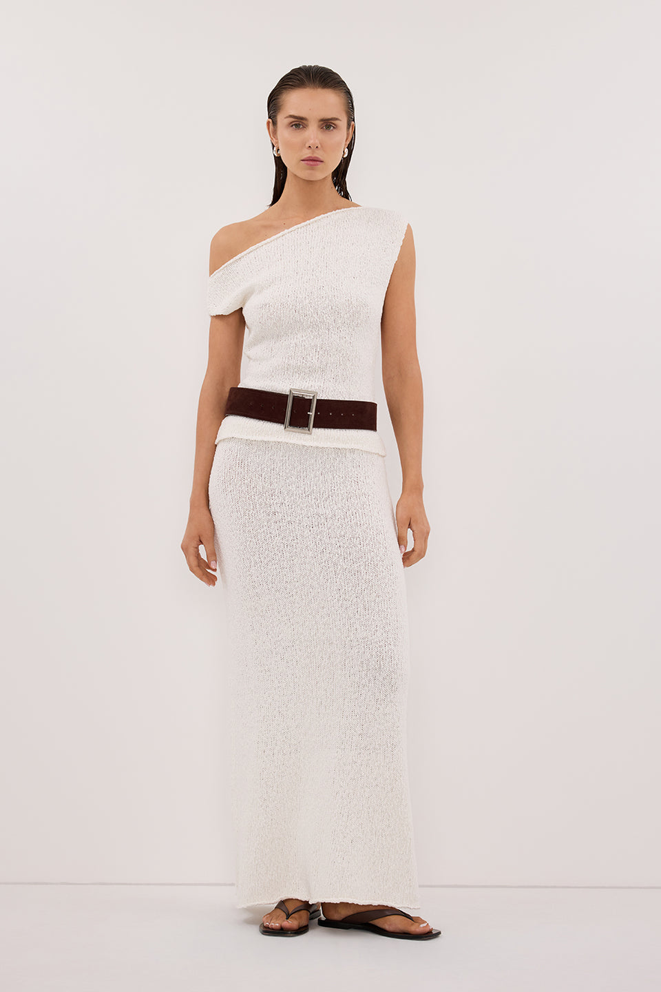 DINA OFF WHITE COTTON ASYM KNIT TOP