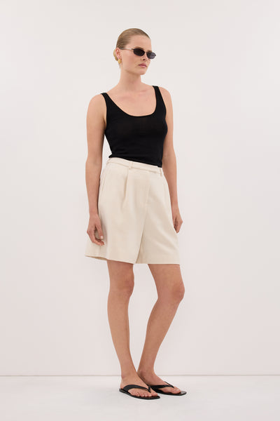 Amanda wearing DUKE BLACK MERINO KNIT TANK