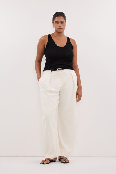Amanda wearing DUKE BLACK MERINO KNIT TANK