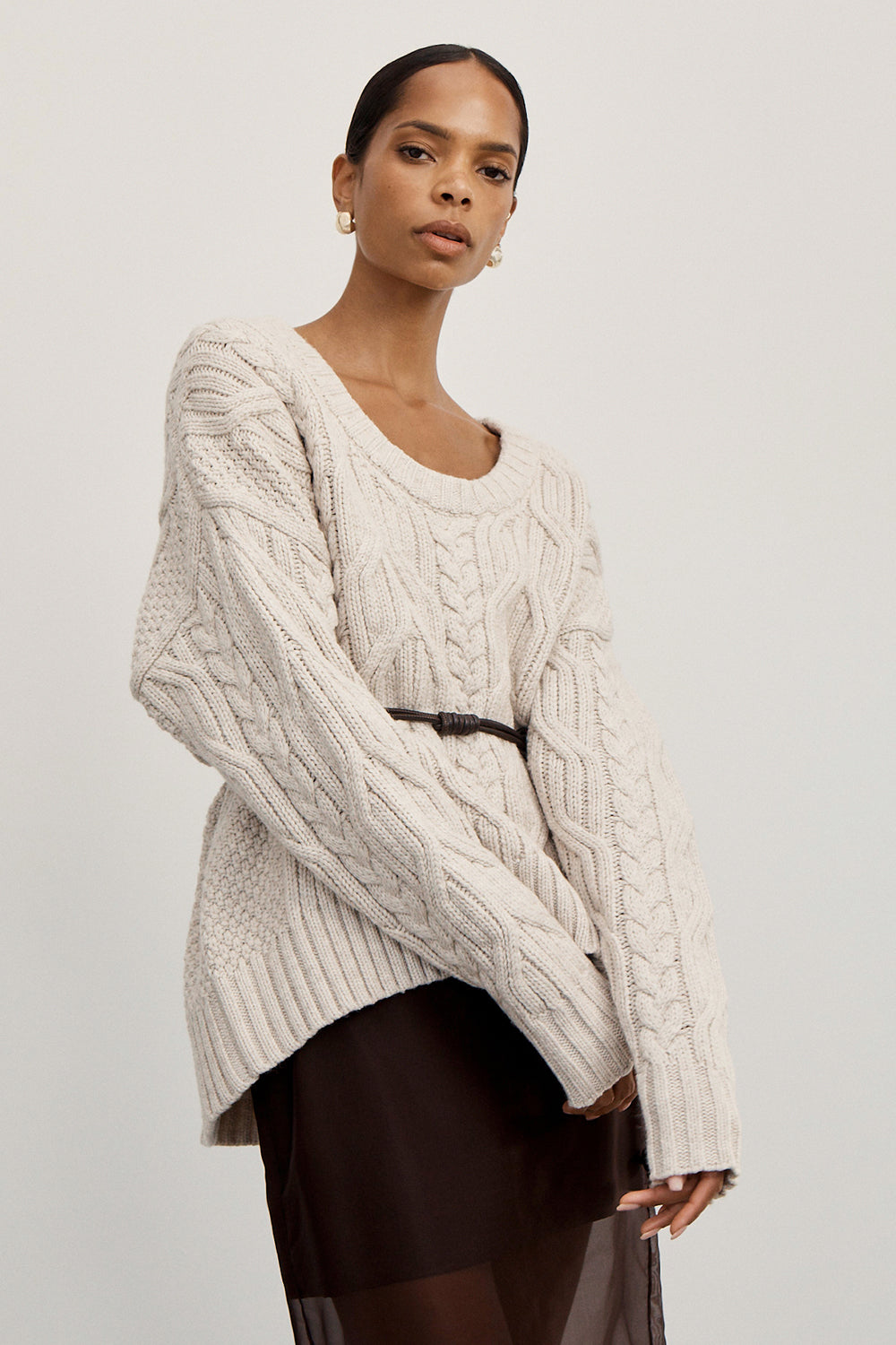 ROSE CHALK CABLE KNIT SWEATER – DISSH