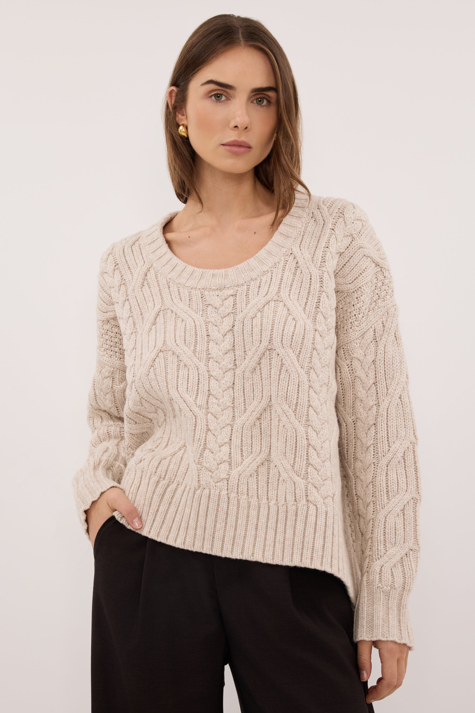 ニット+セーター Eaphi / CAPE DOCKING CABLE KNIT ROSE CHALK CABLE KNIT SWEATER – DISSH