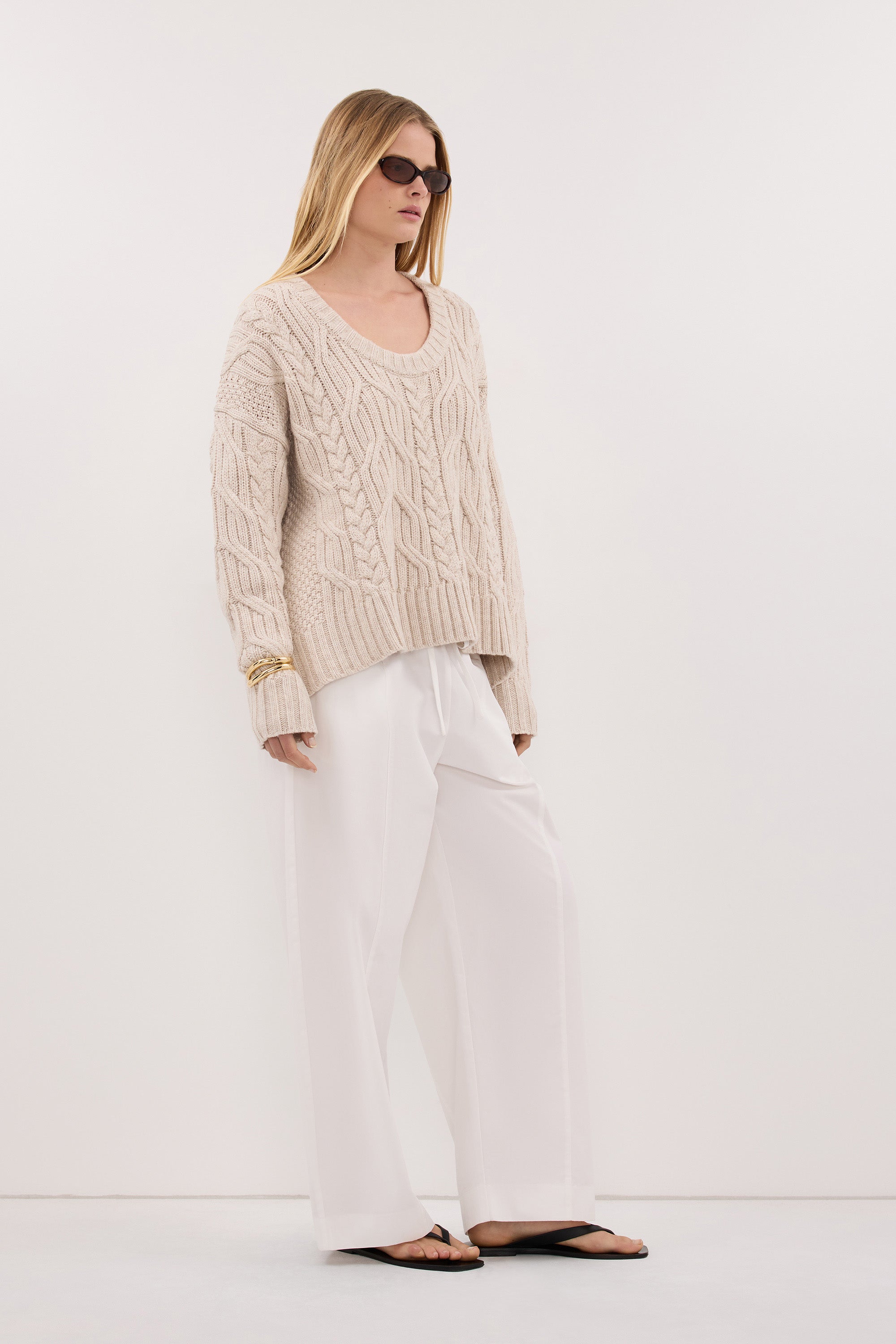 ROSE CHALK CABLE KNIT SWEATER