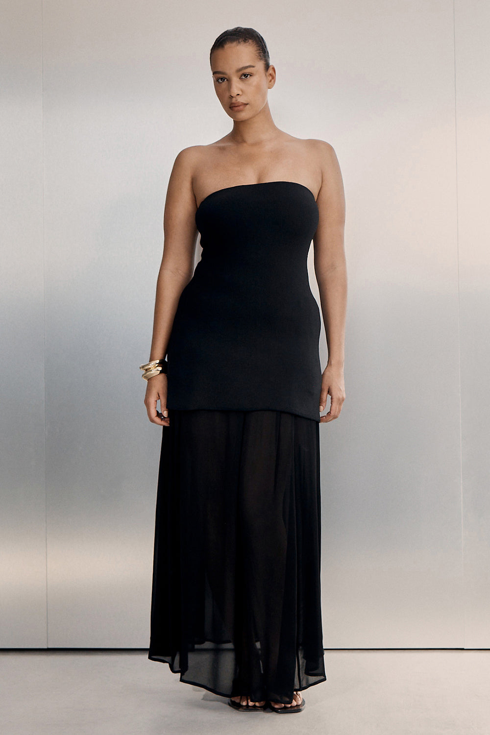 COCO BLACK LONGLINE BANDEAU KNIT TOP