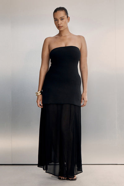 Shimma wearing COCO BLACK LONGLINE BANDEAU KNIT TOP