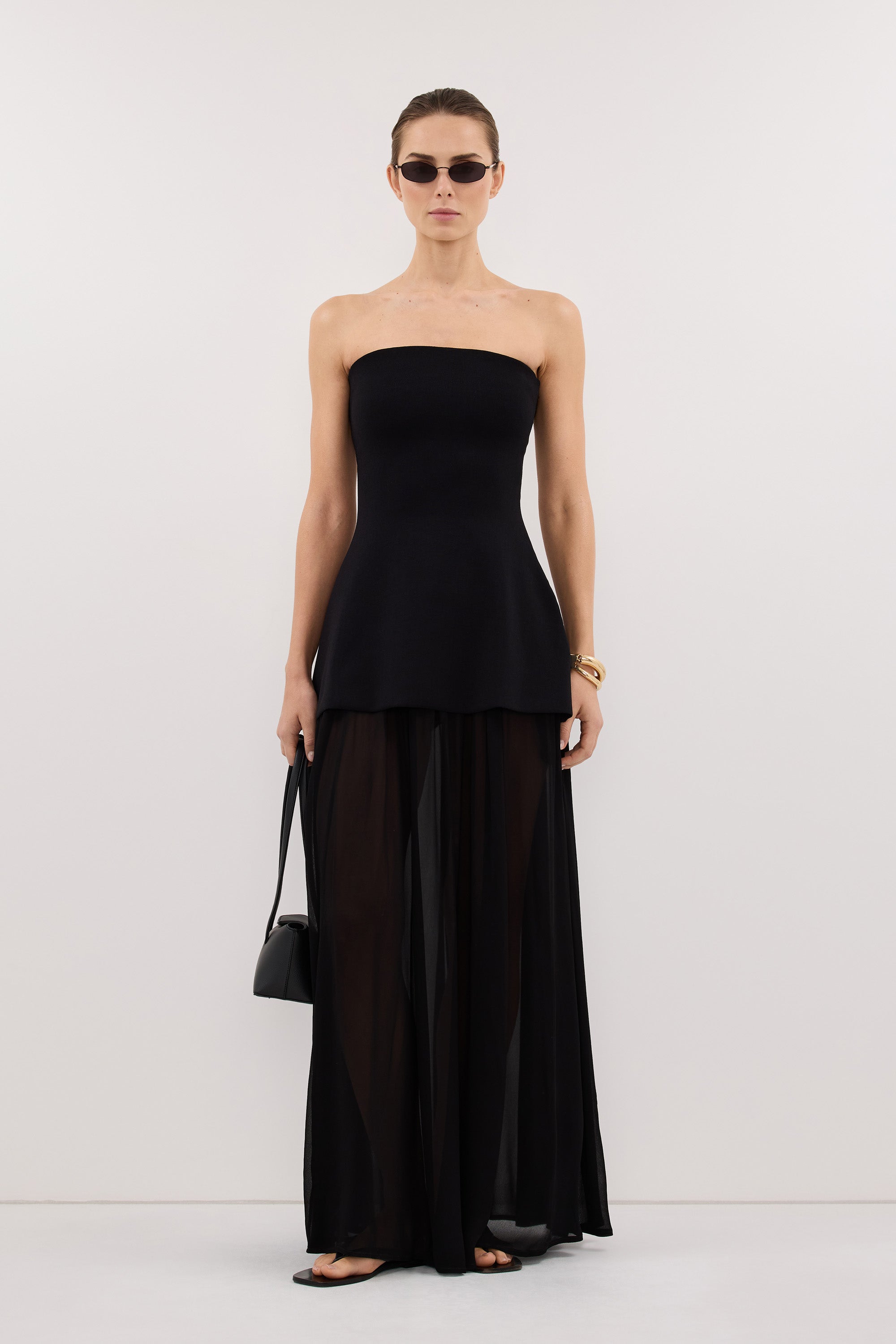 COCO BLACK LONGLINE BANDEAU KNIT TOP