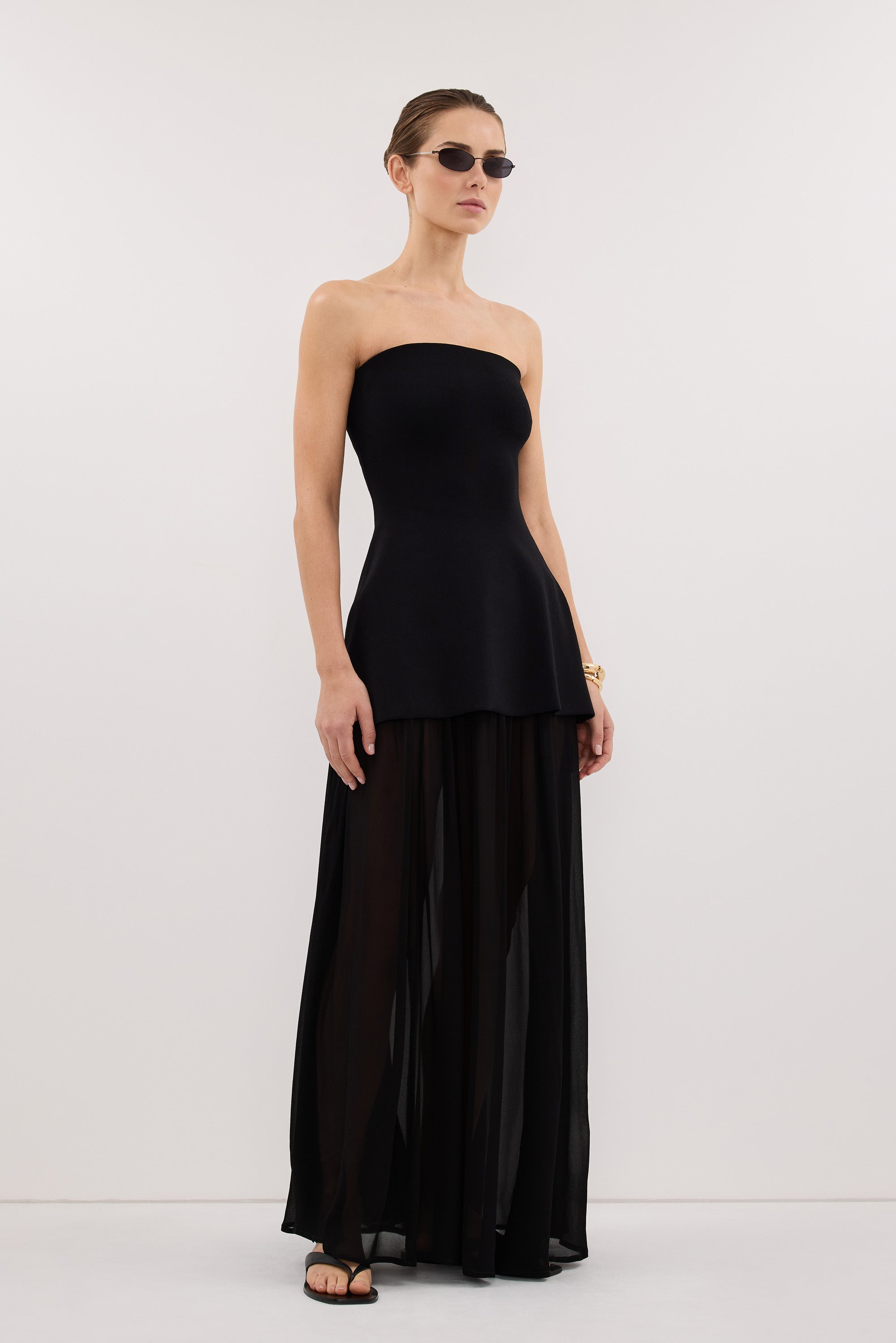 COCO BLACK LONGLINE BANDEAU KNIT TOP