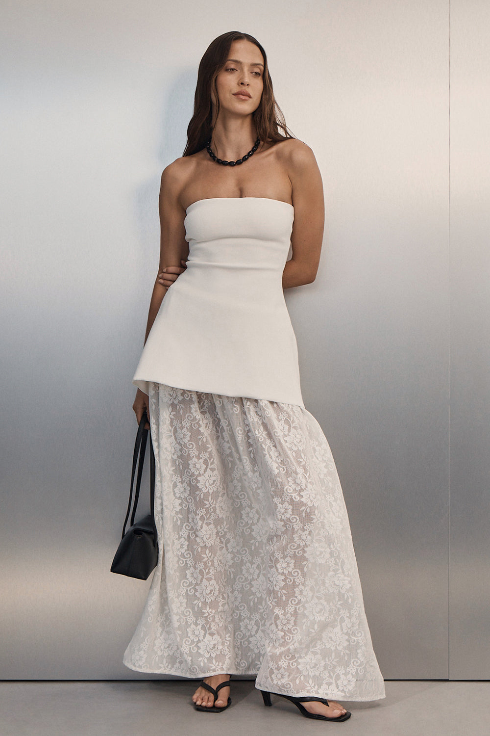 COCO OFF WHITE LONGLINE BANDEAU KNIT TOP
