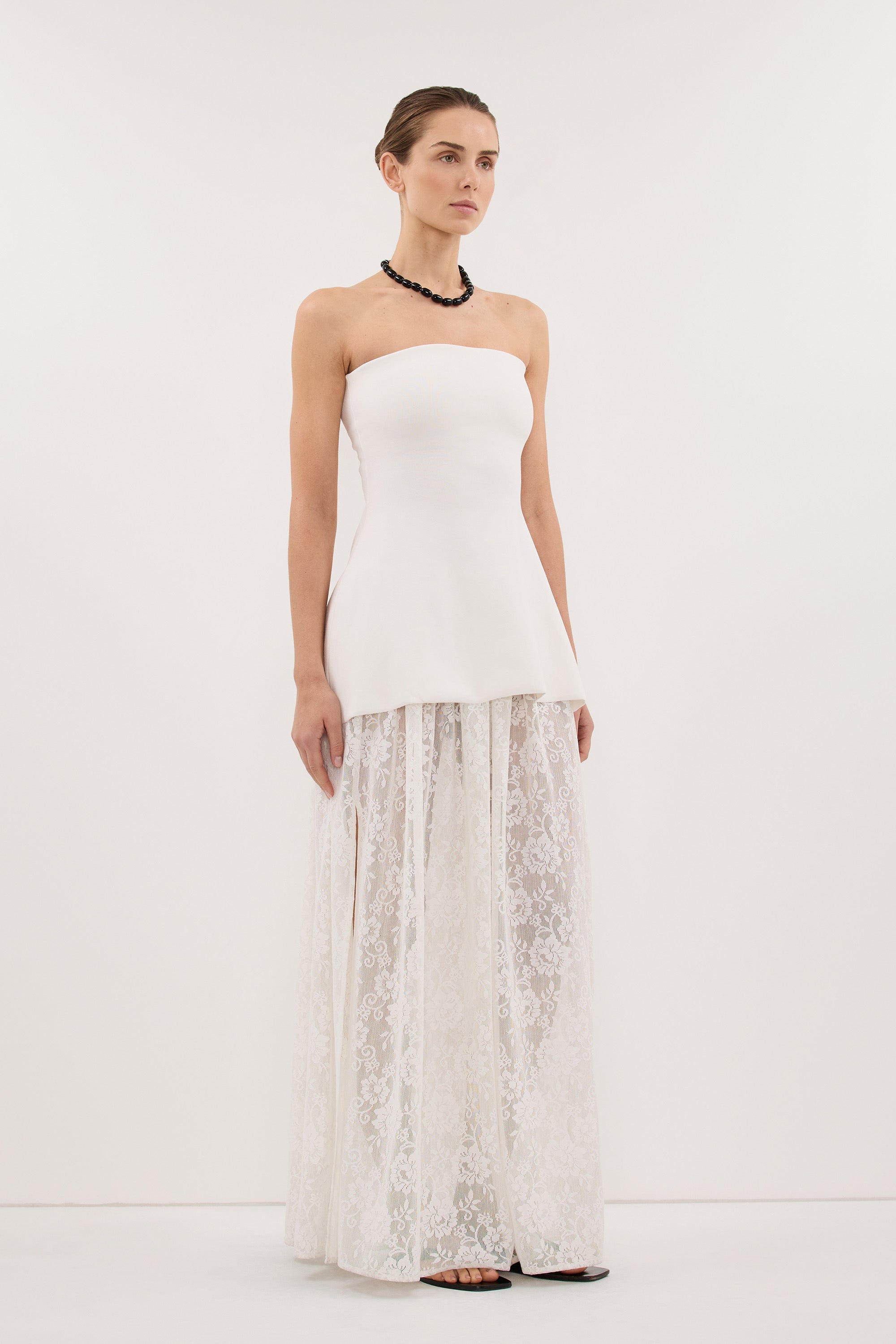 COCO OFF WHITE LONGLINE BANDEAU KNIT TOP