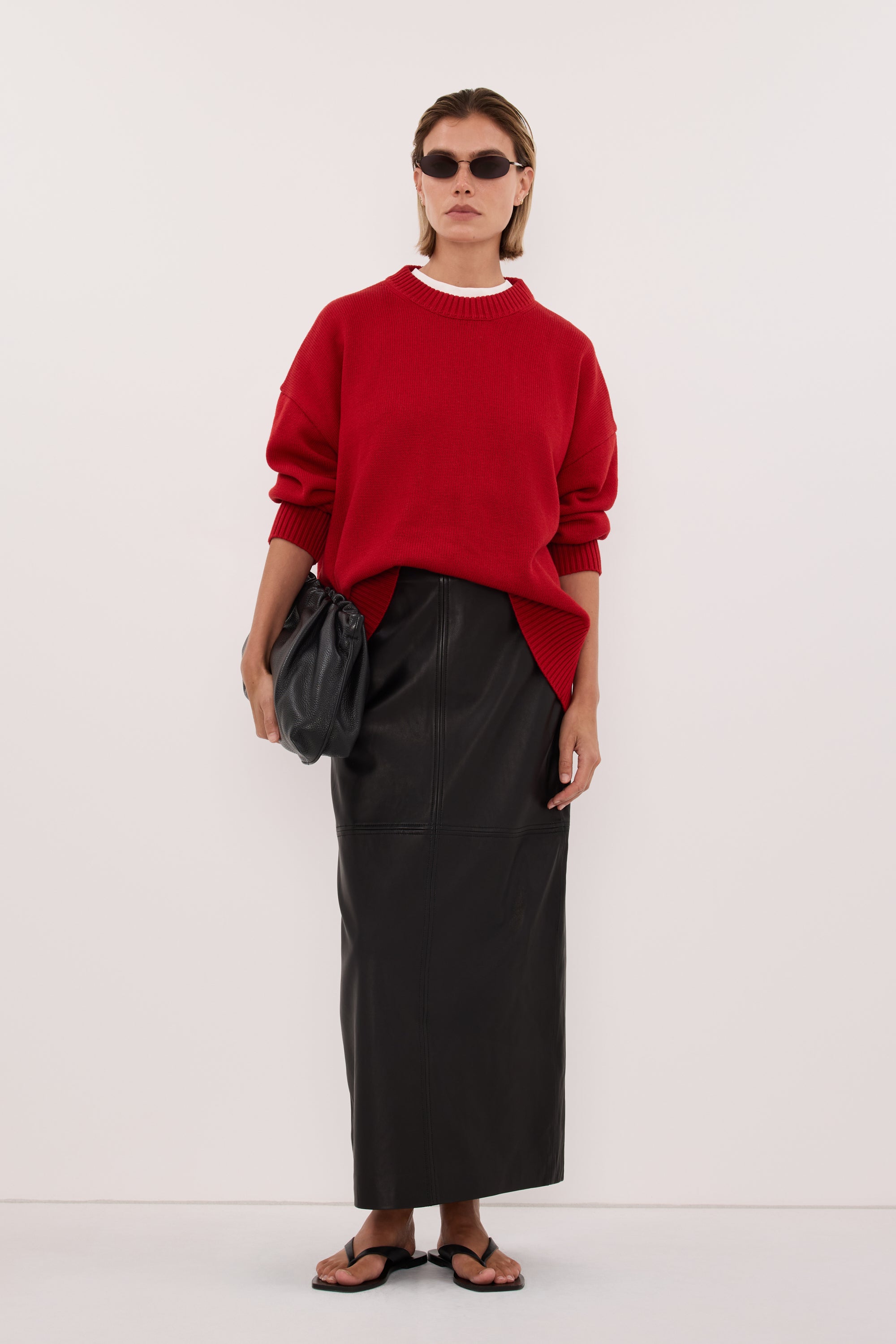 MILA BURNT RED CREW NECK KNIT JUMPER