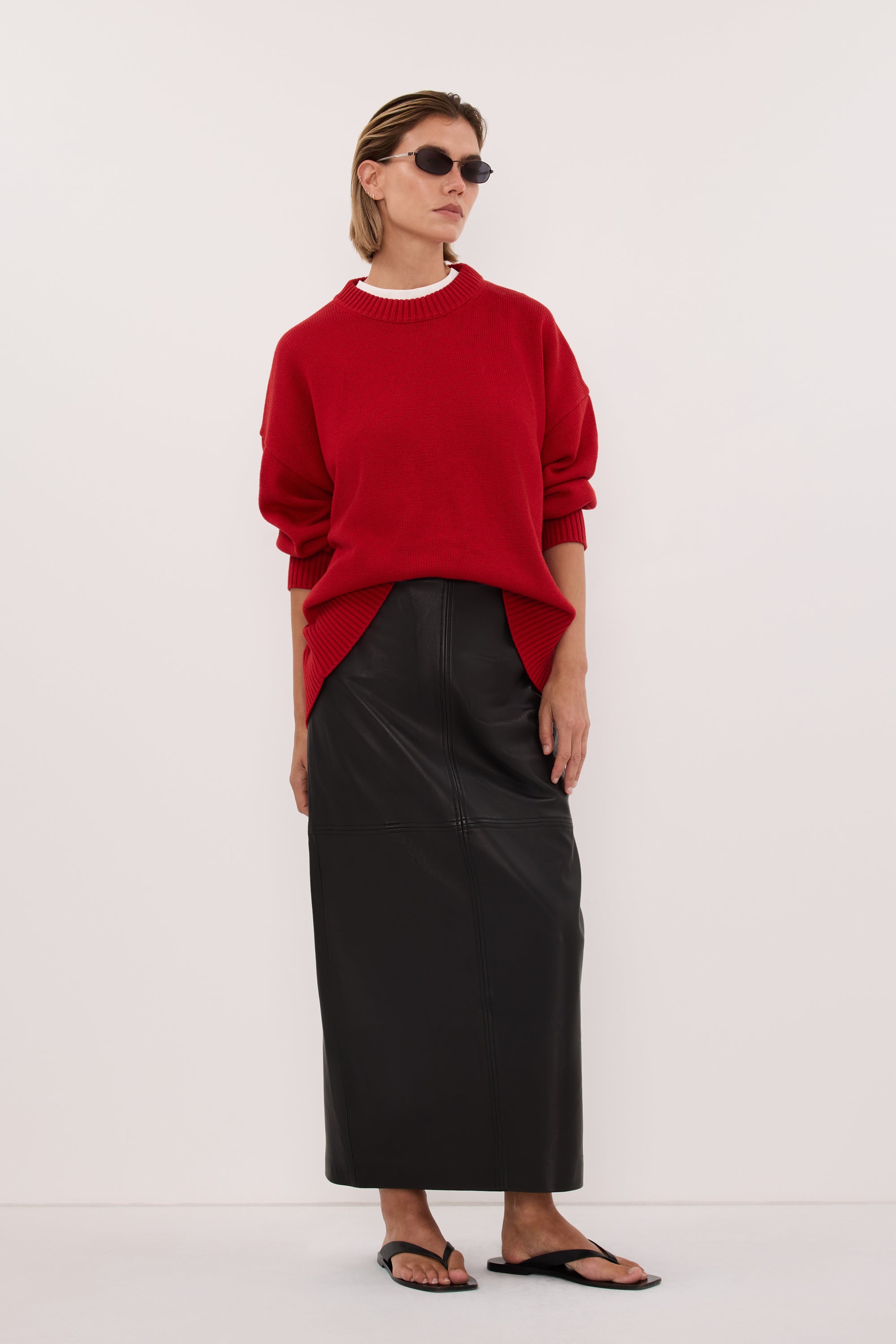 MILA BURNT RED CREW NECK KNIT JUMPER