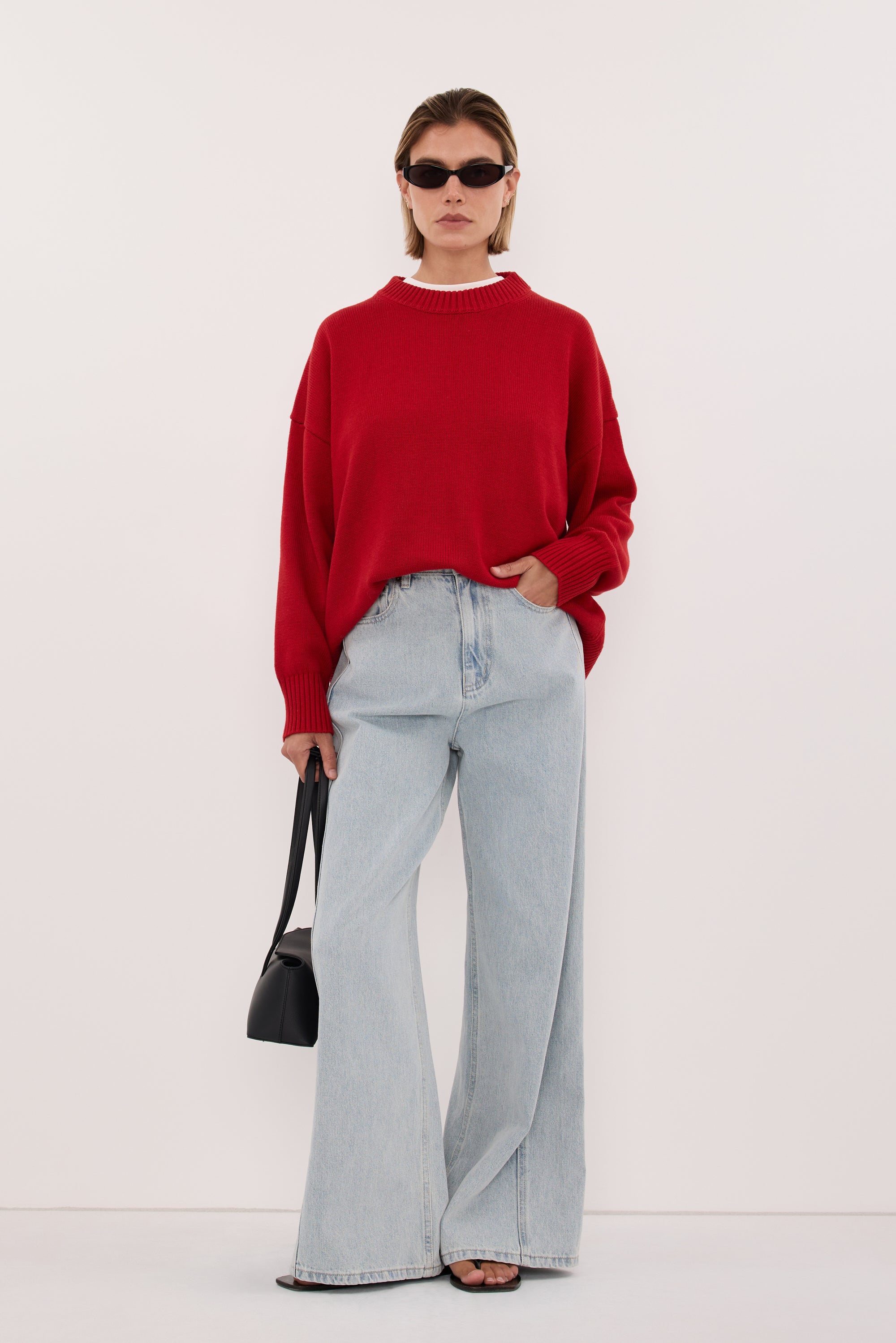 MILA BURNT RED CREW NECK KNIT JUMPER
