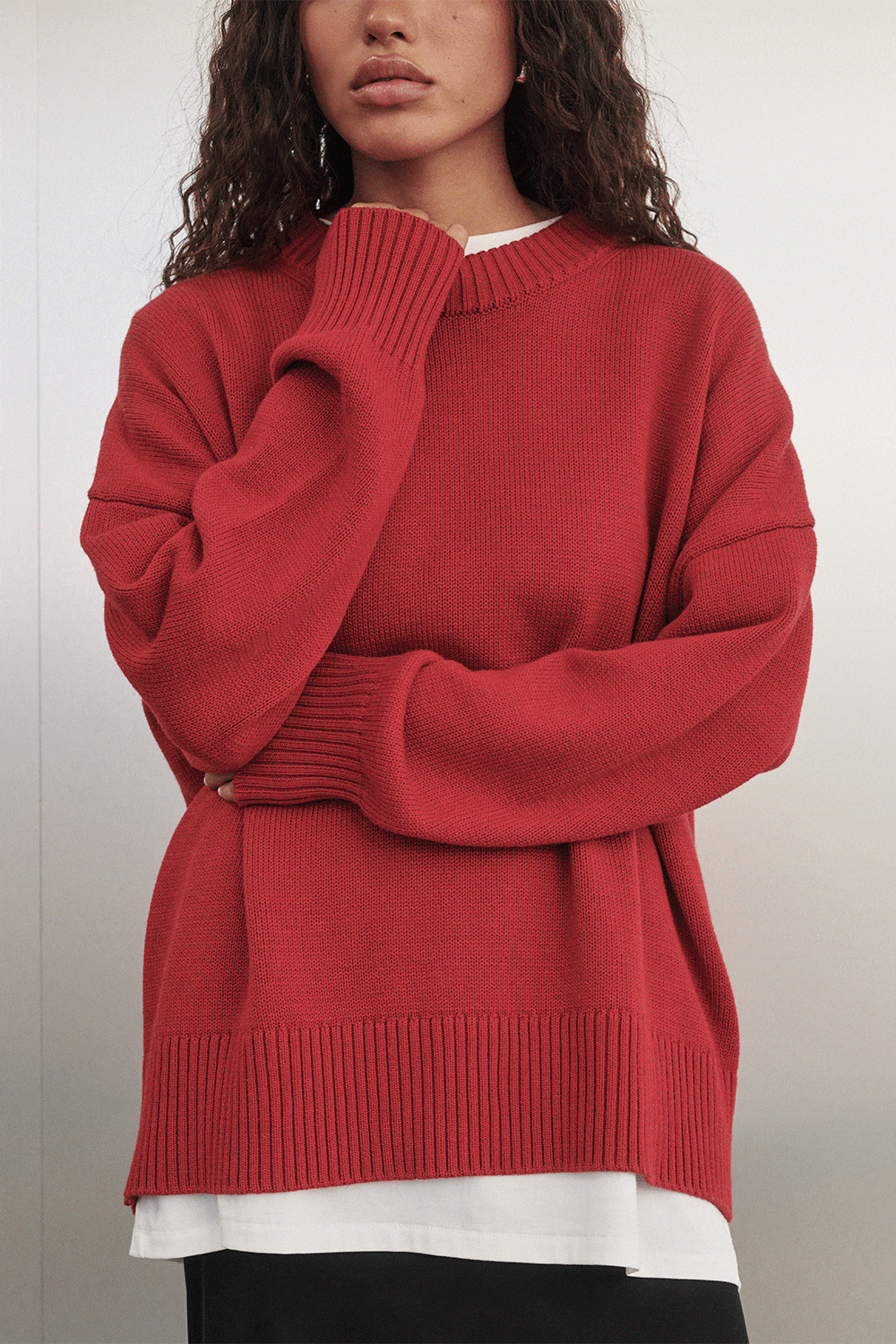 MILA BURNT RED CREW NECK KNIT JUMPER