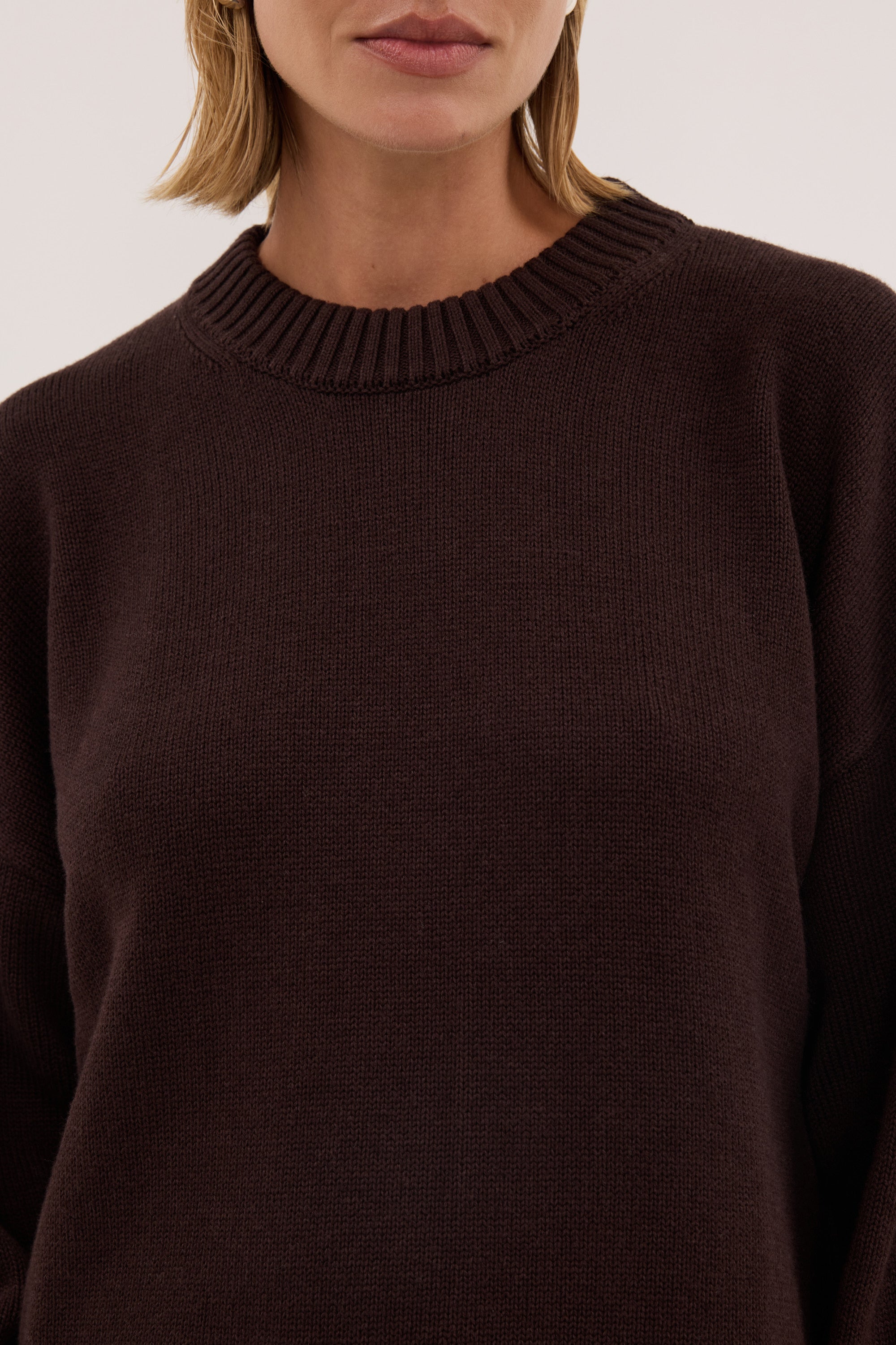 MILA CHOCOLATE CREW NECK KNIT JUMPER