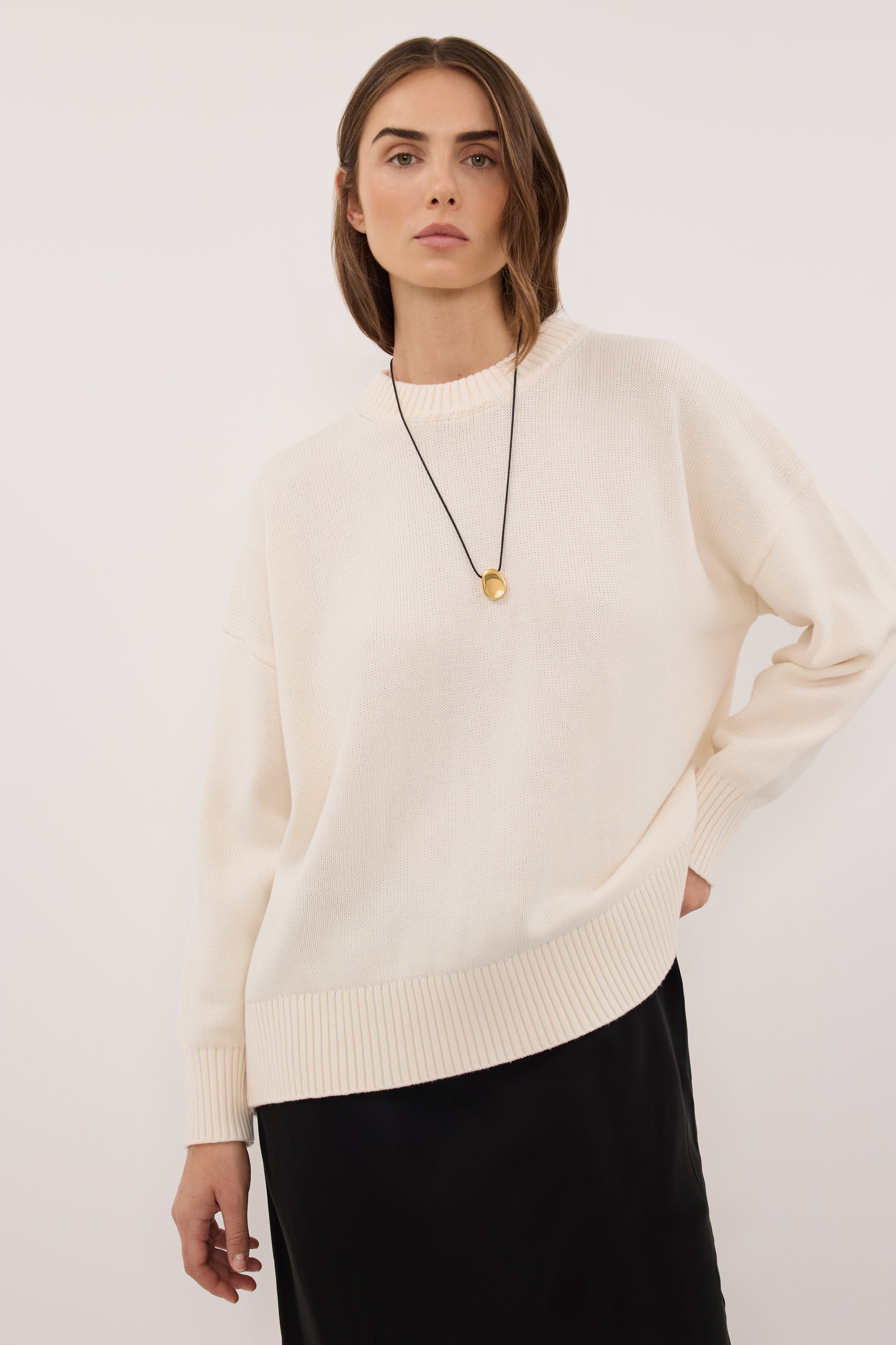 MILA CREAM CREW NECK JUMPER – DISSH