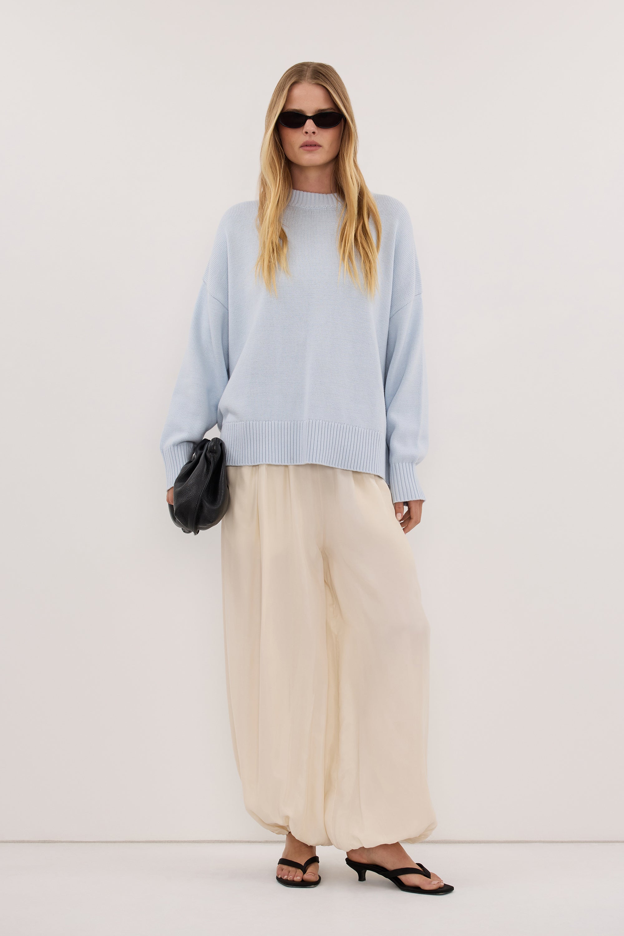MILA DUSTY BLUE CREW NECK KNIT JUMPER