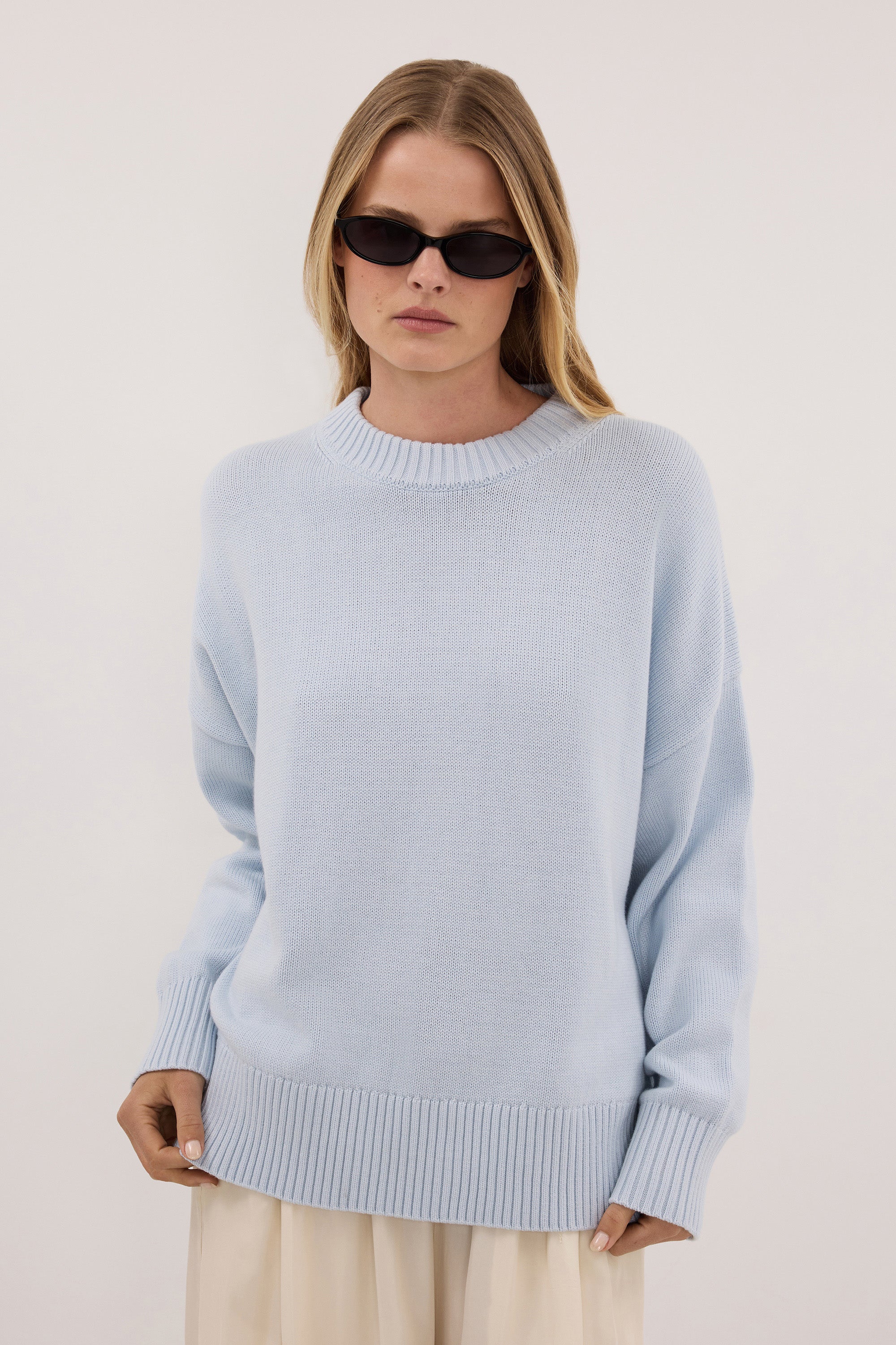MILA DUSTY BLUE CREW NECK KNIT JUMPER