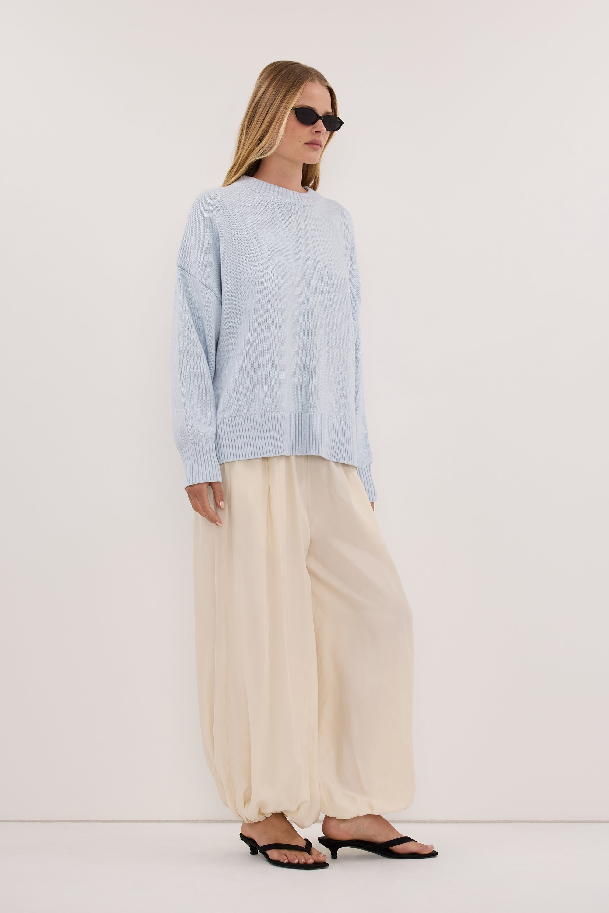 MILA DUSTY BLUE CREW NECK KNIT JUMPER