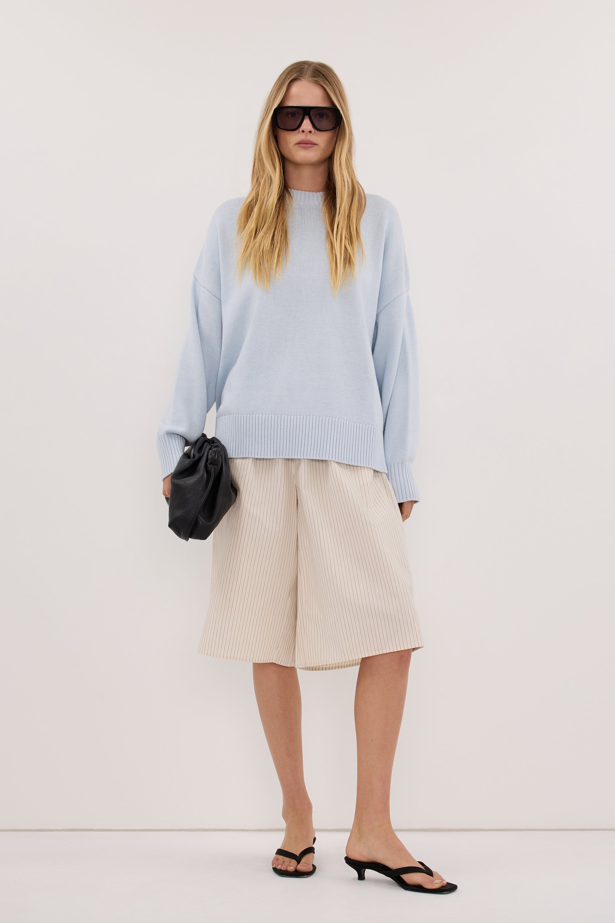 MILA DUSTY BLUE CREW NECK KNIT JUMPER