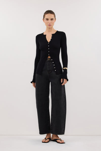 KAIA BLACK RUFFLE KNIT CARDIGAN – DISSH