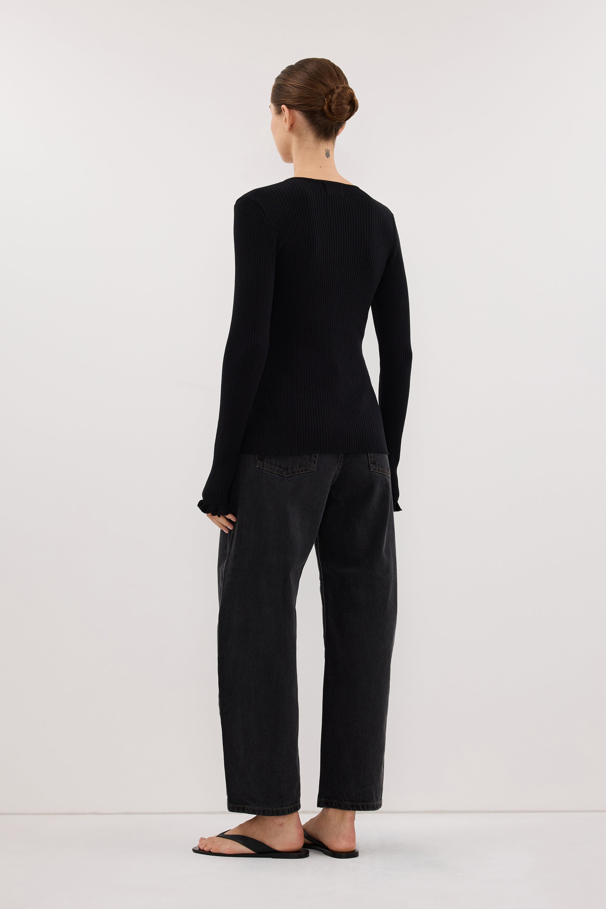 KAIA BLACK RUFFLE KNIT CARDIGAN – DISSH