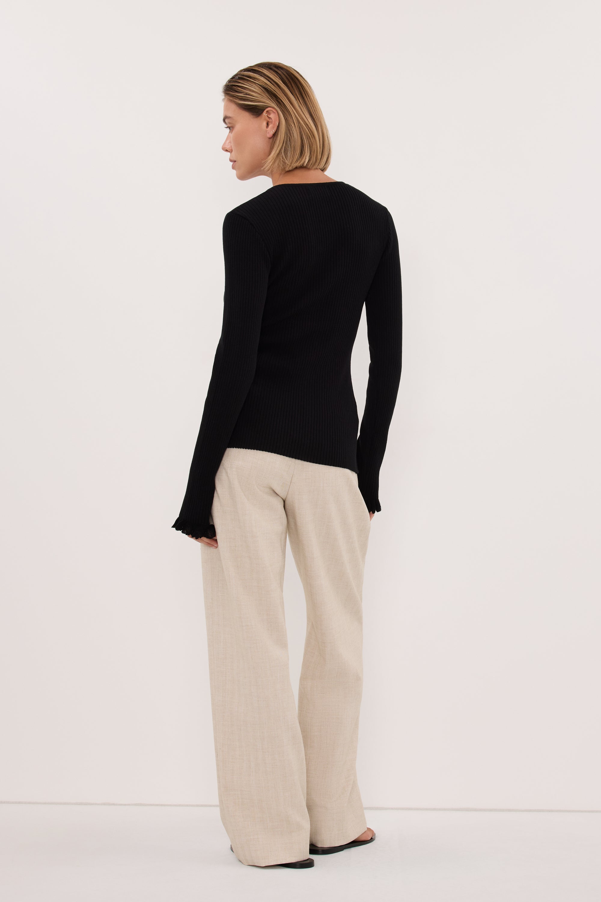 KAIA BLACK RUFFLE KNIT CARDIGAN