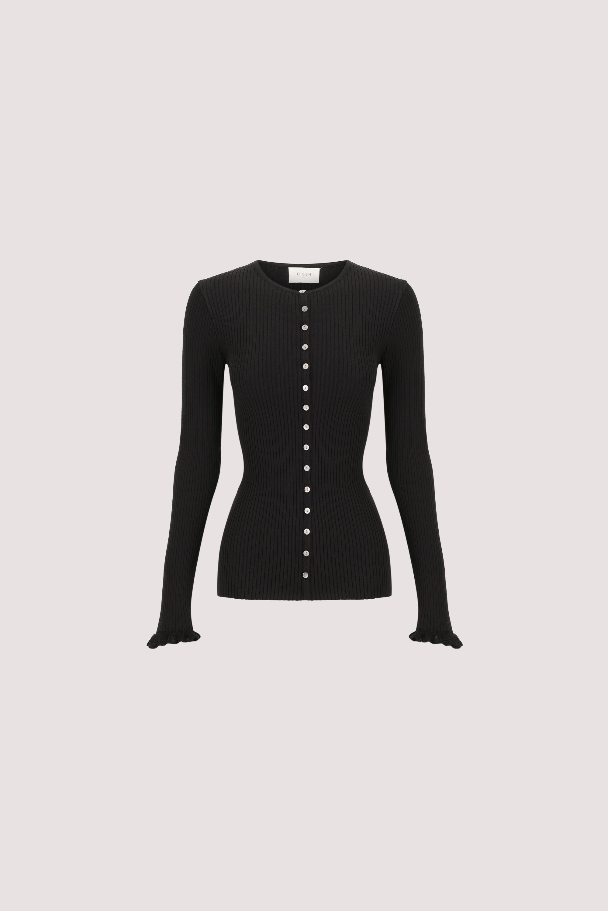 KAIA BLACK RUFFLE KNIT CARDIGAN – DISSH