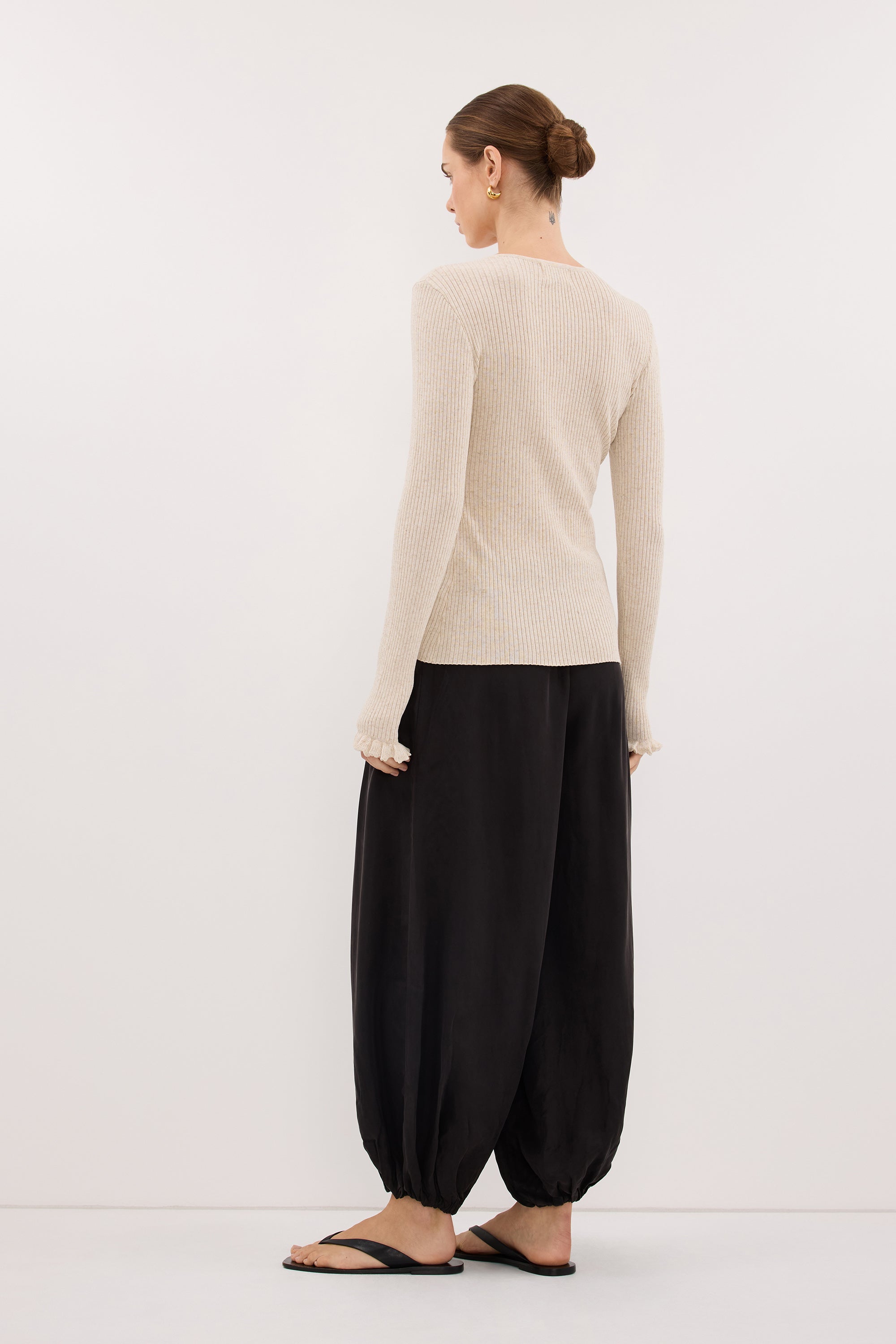KAIA NATURAL RUFFLE KNIT CARDIGAN
