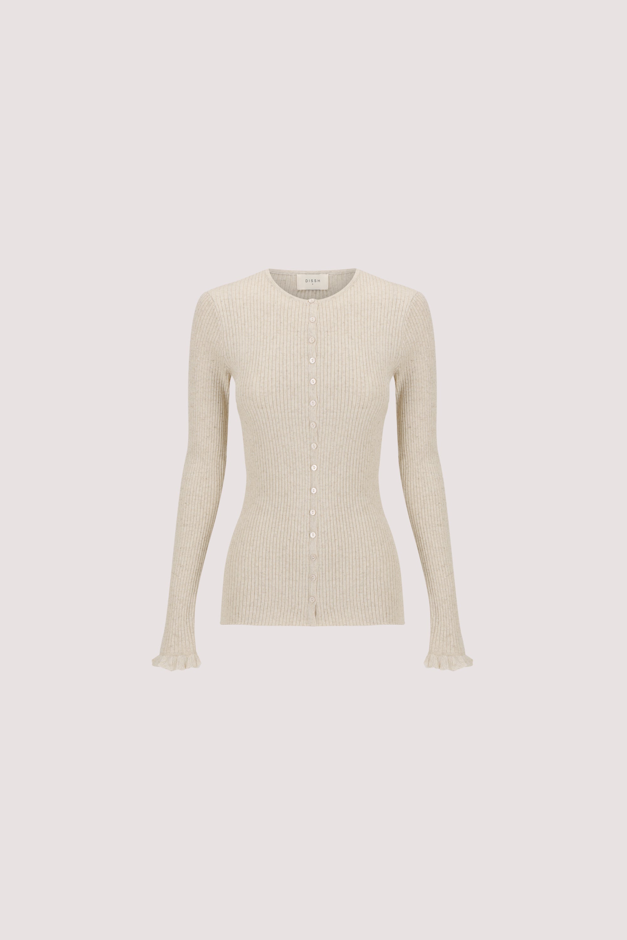 KAIA NATURAL RUFFLE KNIT CARDIGAN
