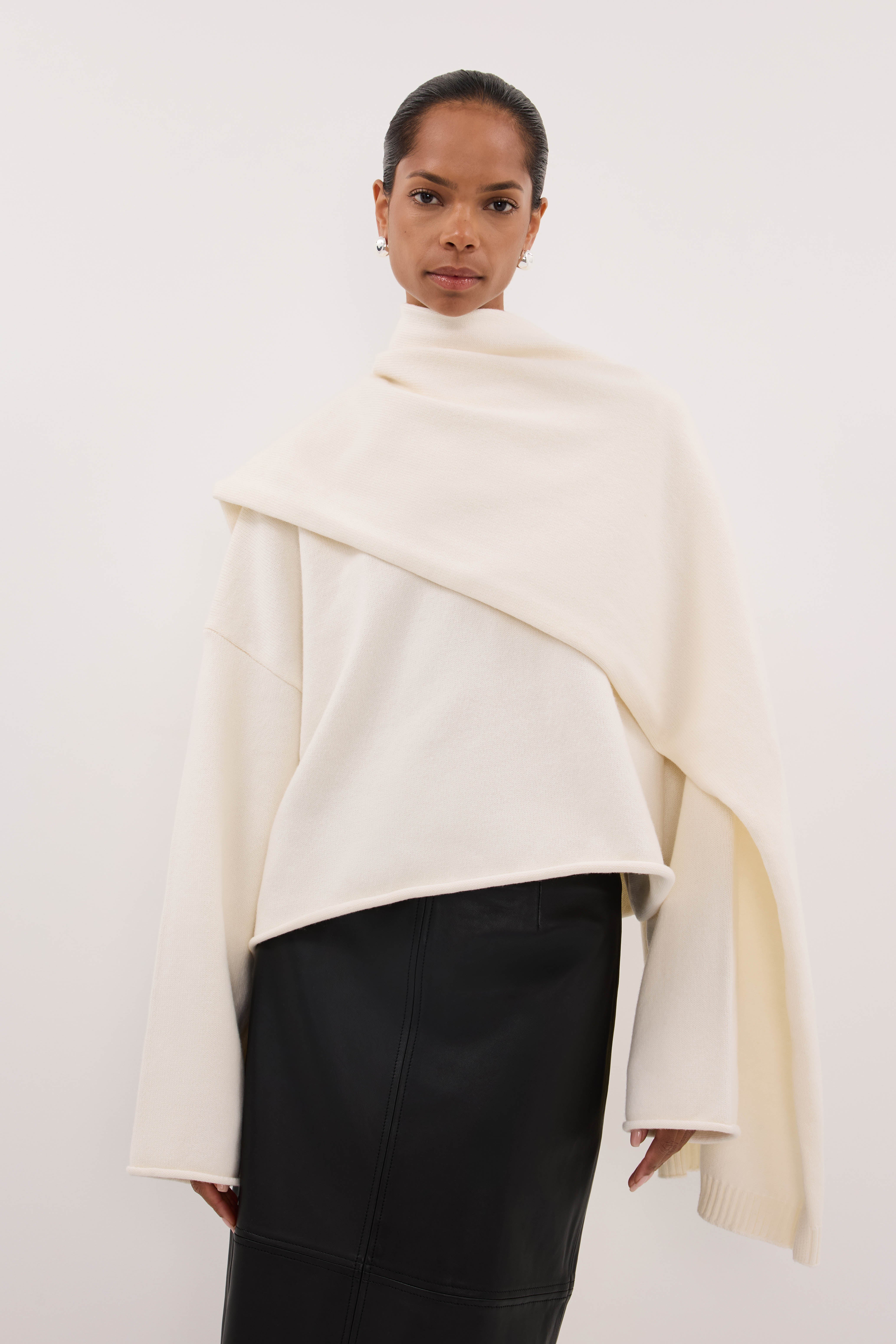 ANDIE IVORY SCARF KNIT JUMPER – DISSH