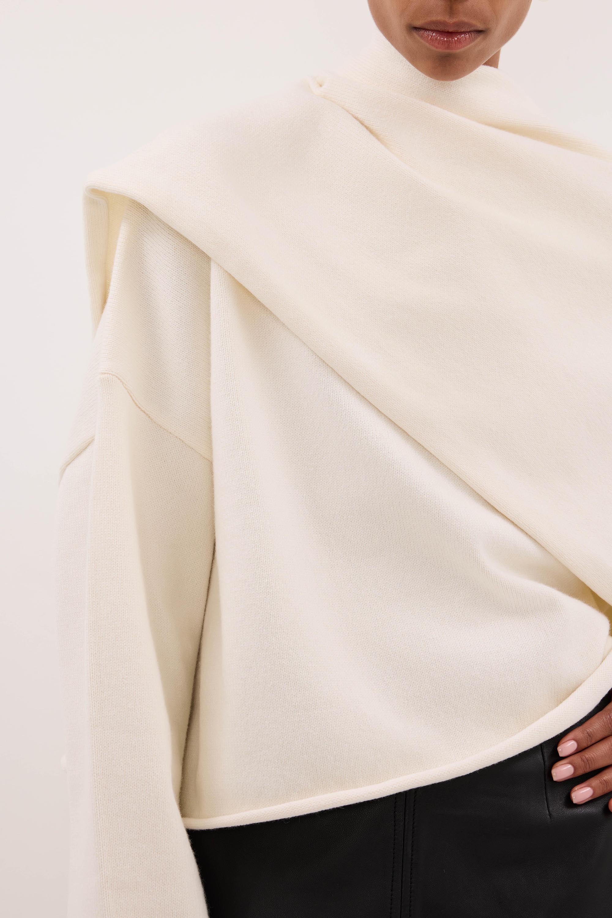 ANDIE IVORY SCARF KNIT JUMPER – DISSH