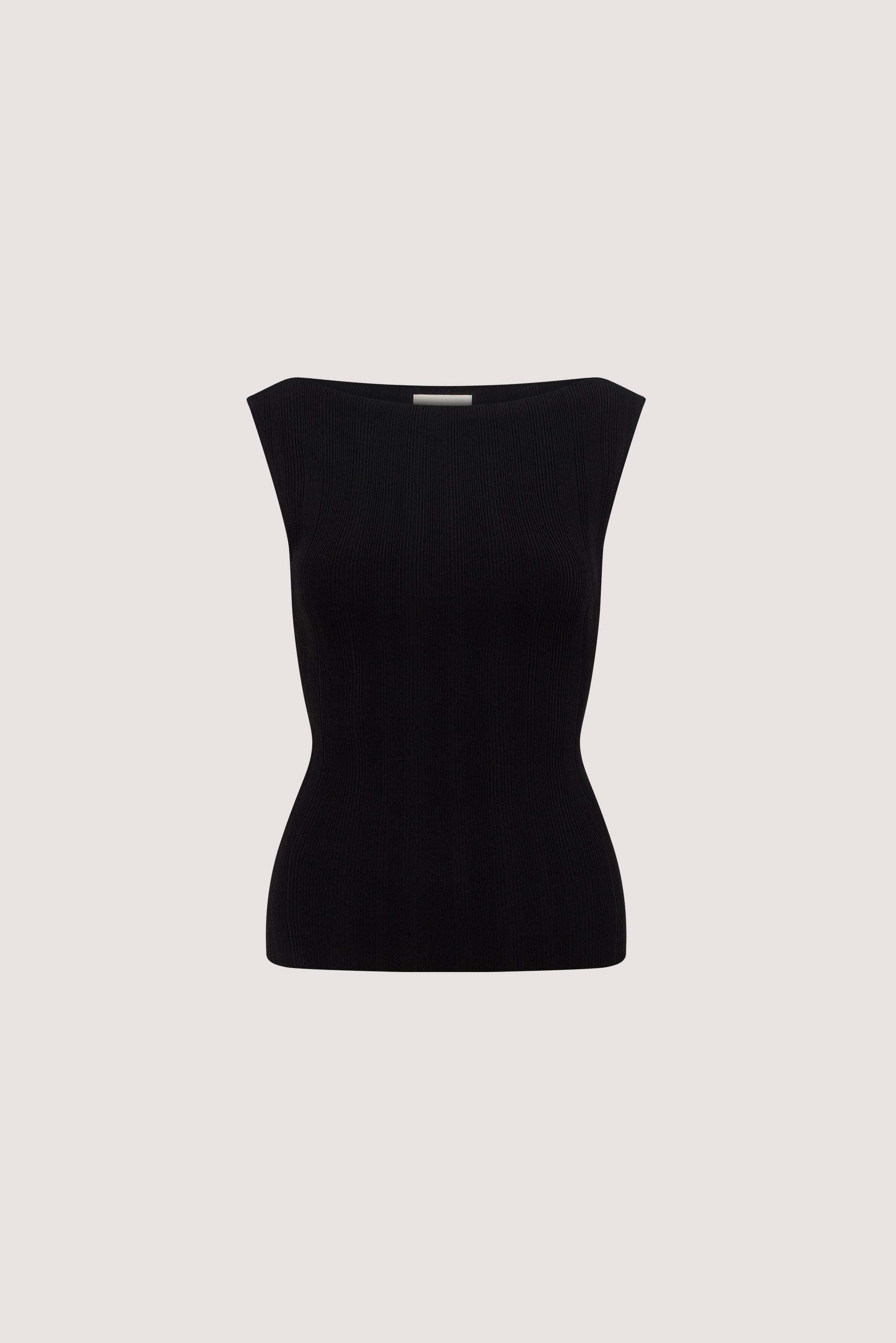DOVE BLACK SLEEVELESS RIBBED KNIT TANK