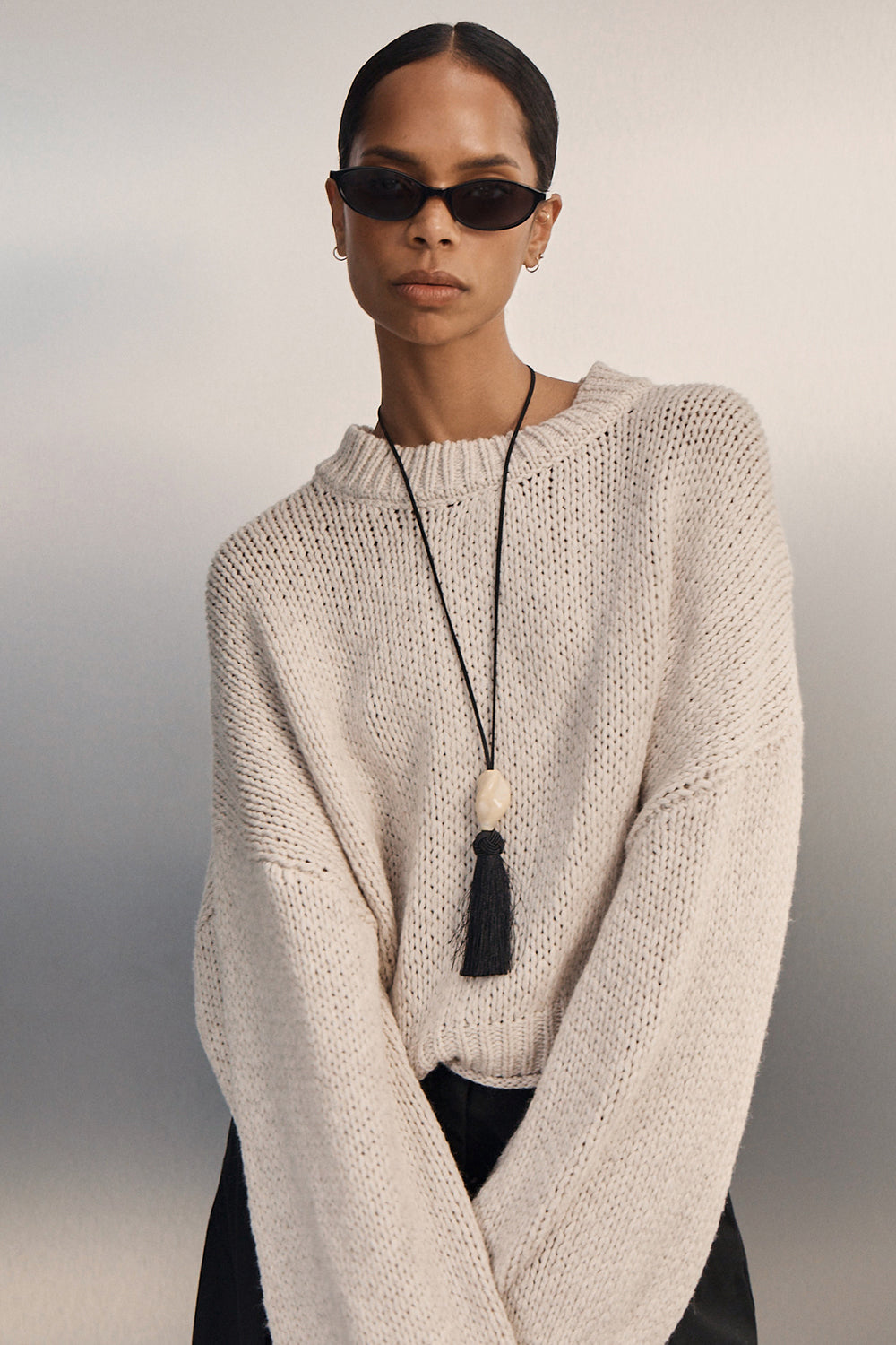 Rosa Cropped Knit Jumper in Chalk By DISSH