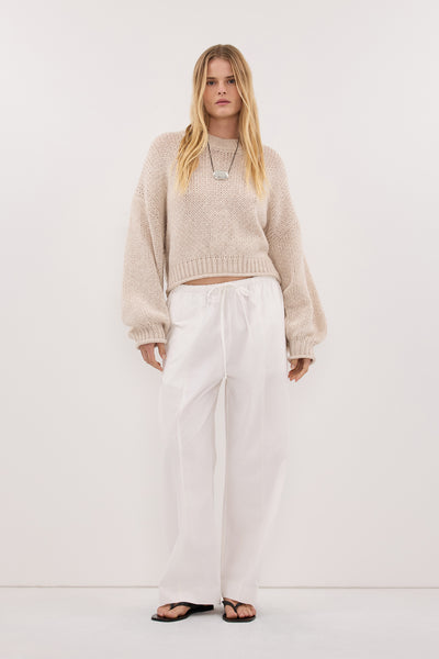 Kristen wearing ROSA CHALK CROPPED KNIT JUMPER