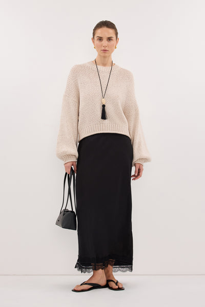 Stas wearing ROSA CHALK CROPPED KNIT JUMPER