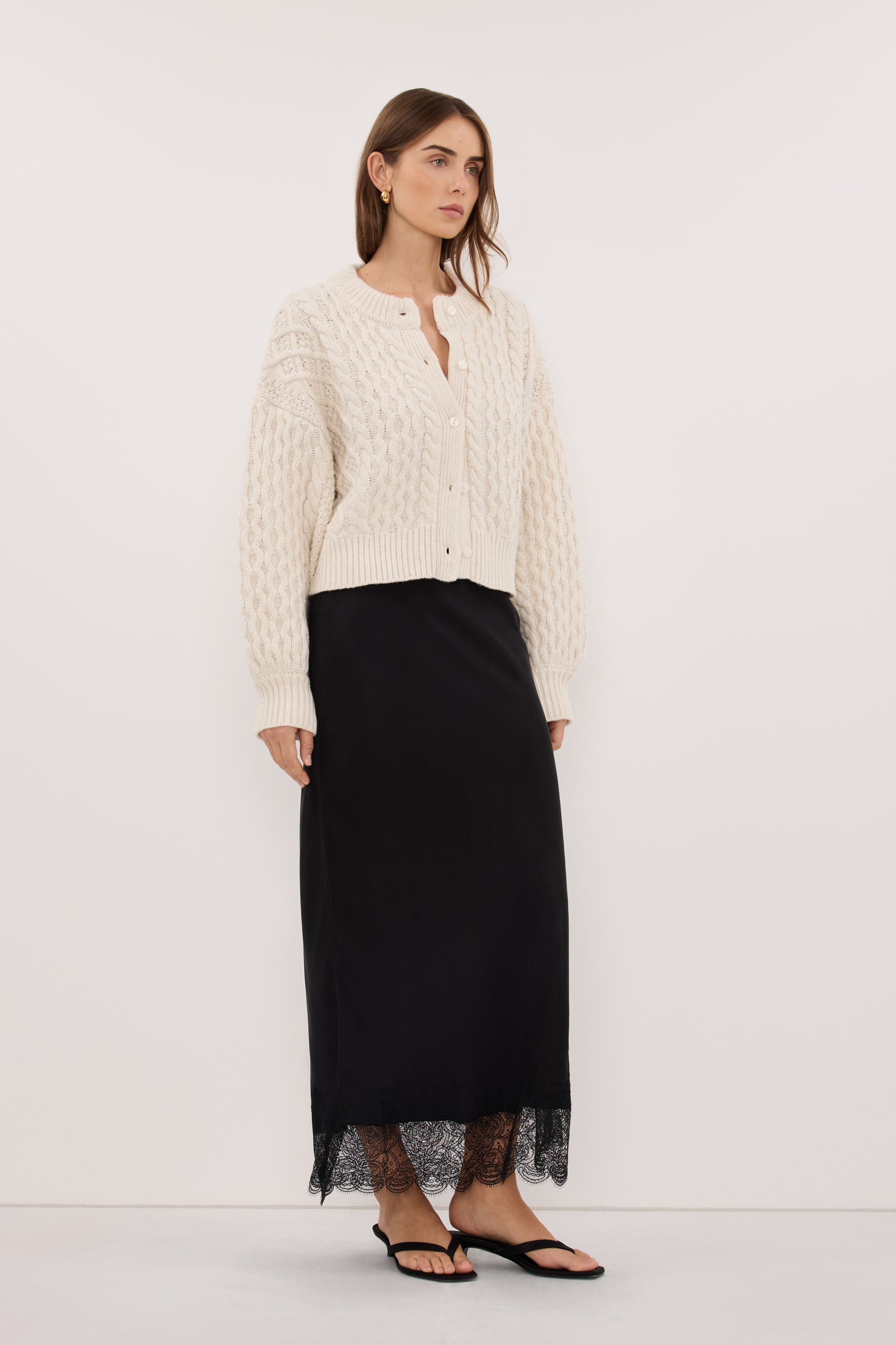 CARMEN IVORY CABLE KNIT CARDIGAN – DISSH