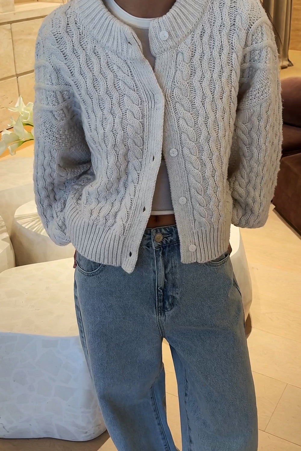 CARMEN IVORY CABLE KNIT CARDIGAN