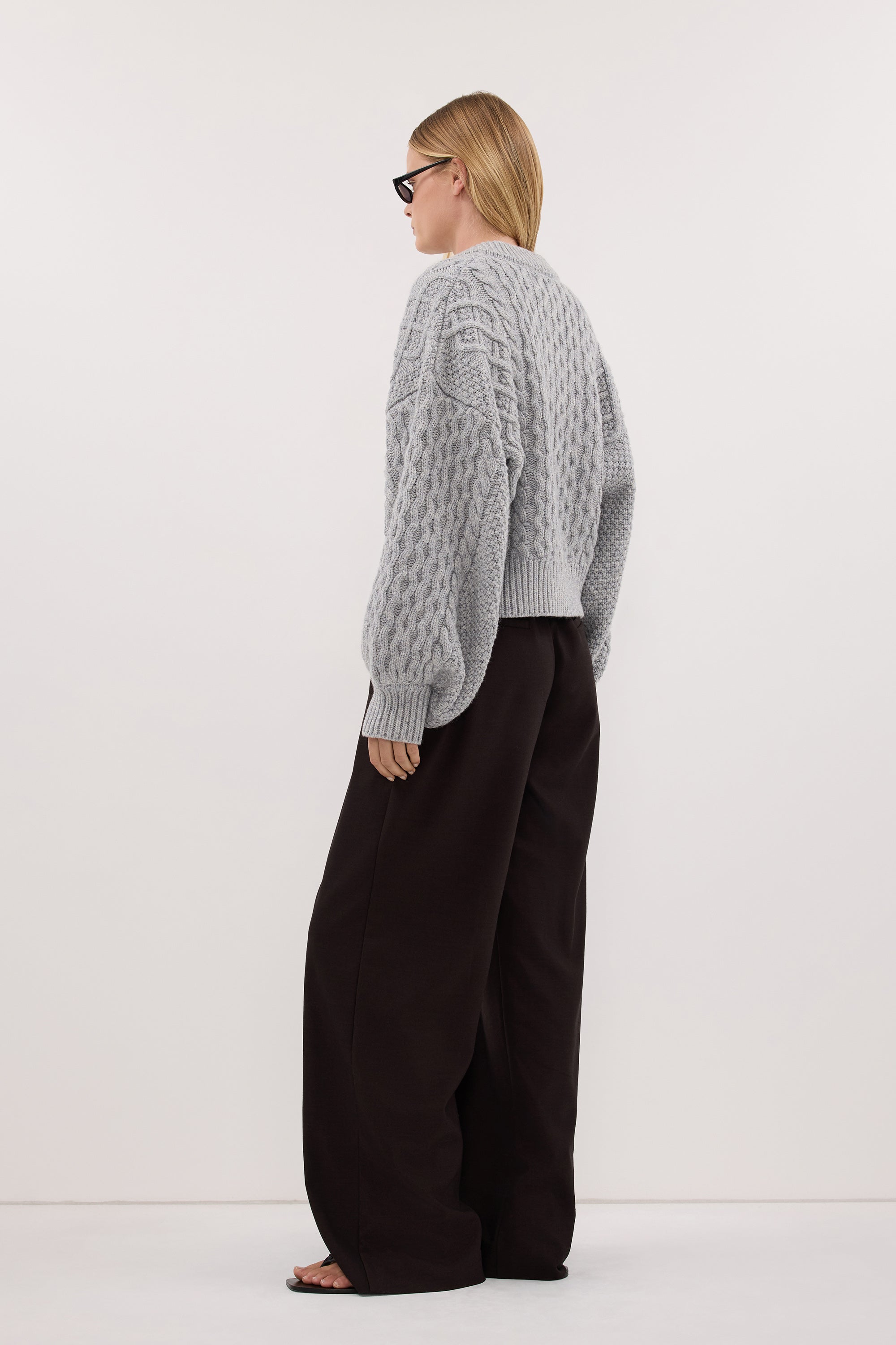 CARMEN SILVER CABLE KNIT CARDIGAN