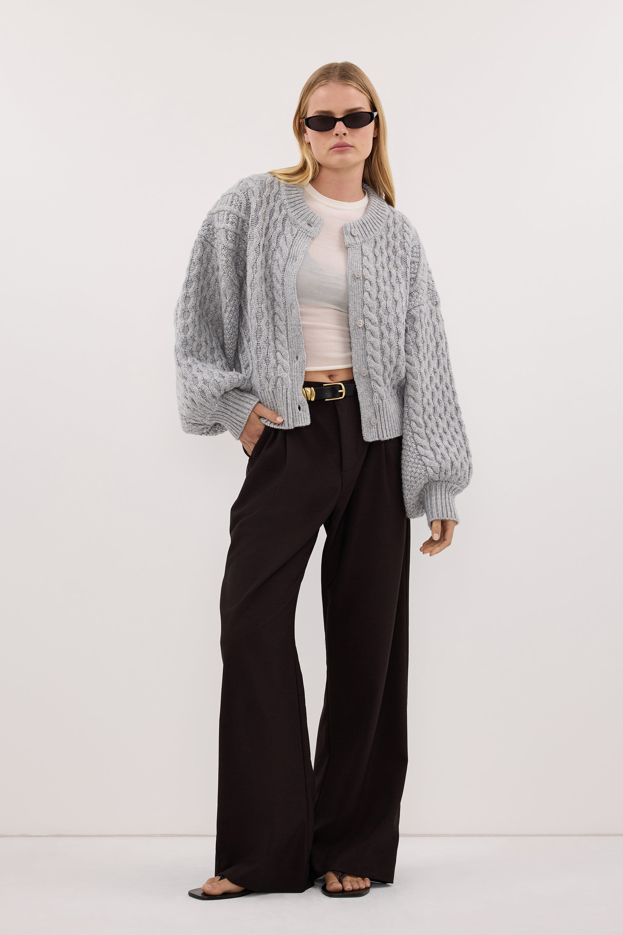CARMEN SILVER CABLE KNIT CARDIGAN