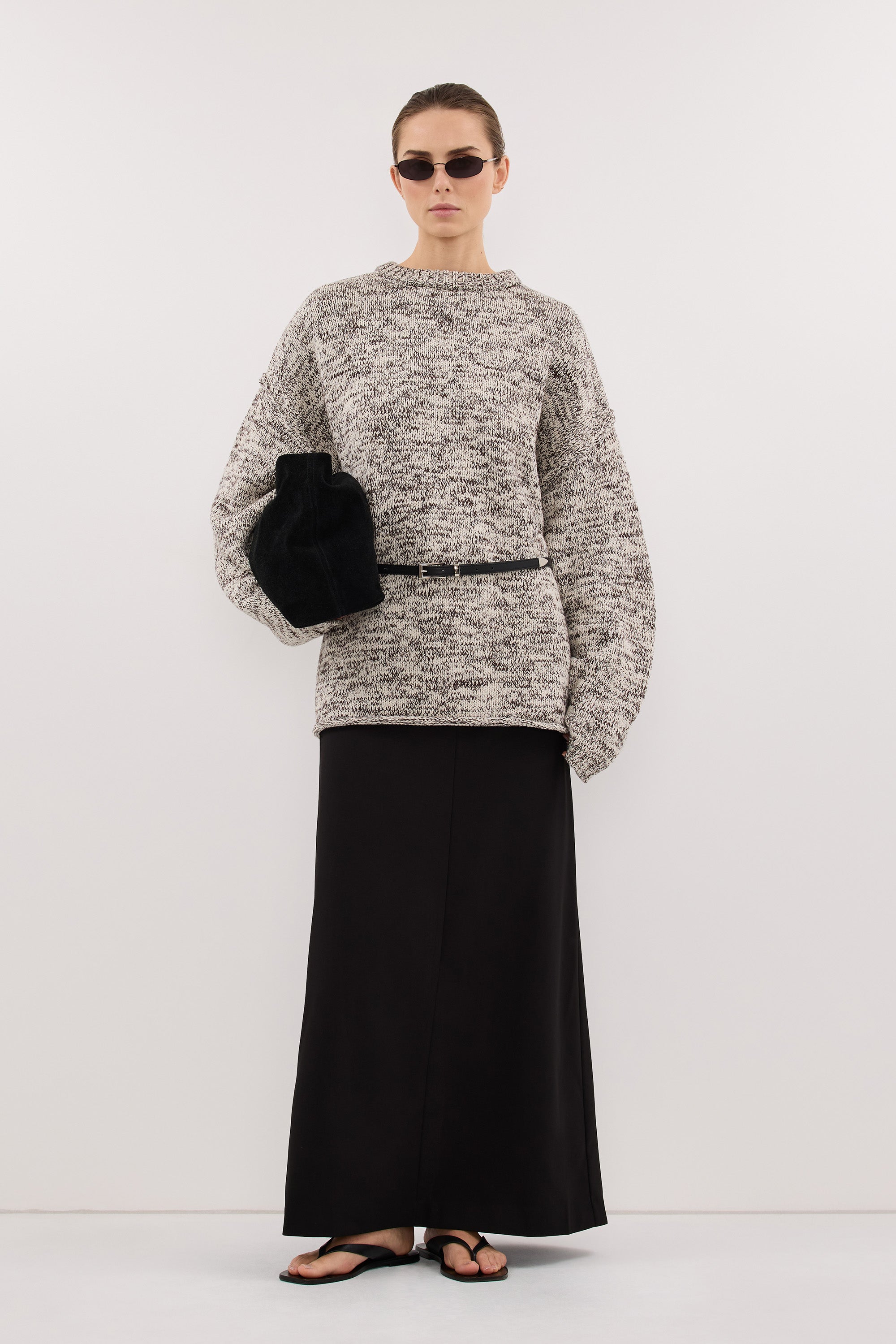 JETT CHOC MARLE LONGLINE KNIT JUMPER