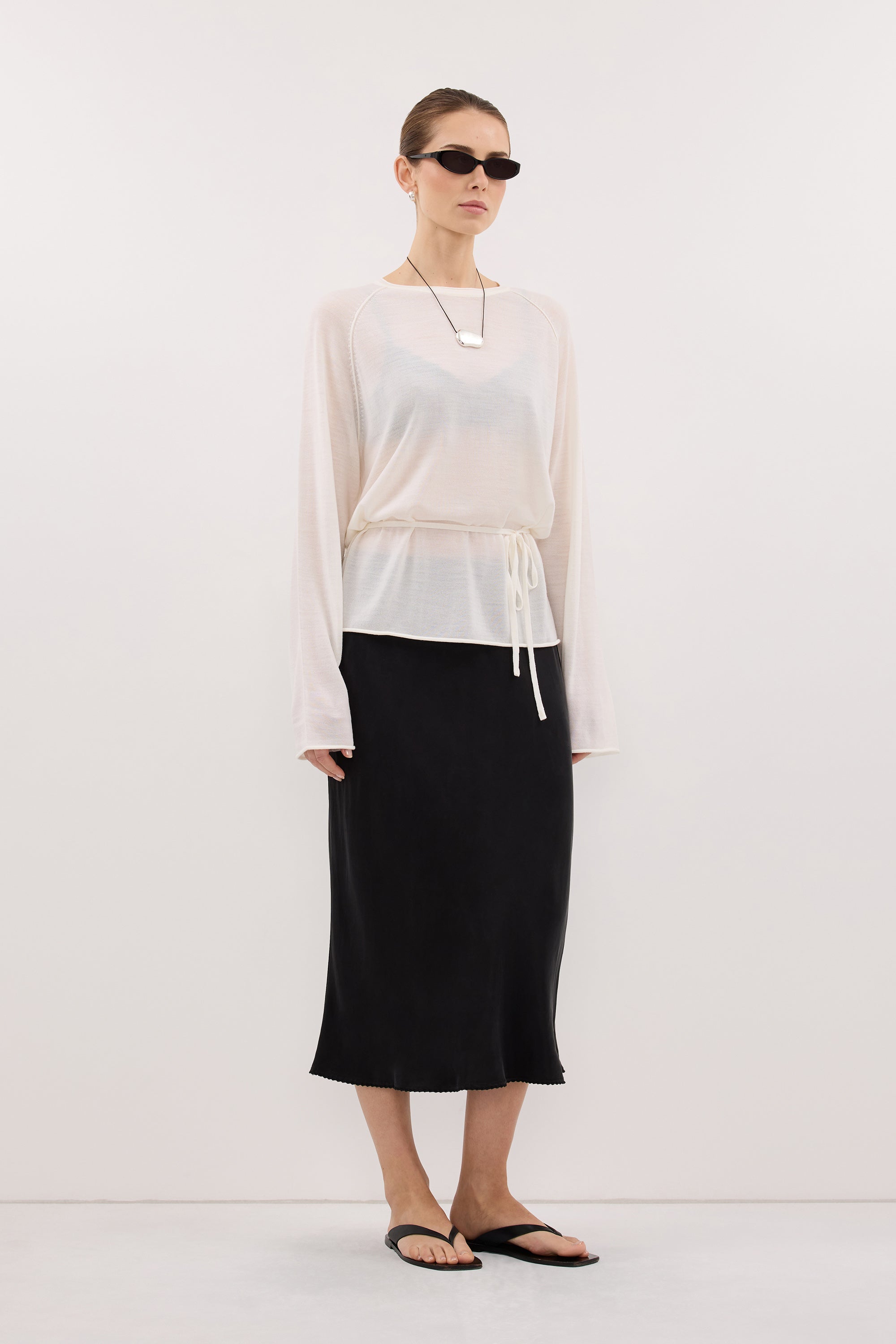 DUKE OFF WHITE TIE MERINO KNIT TOP