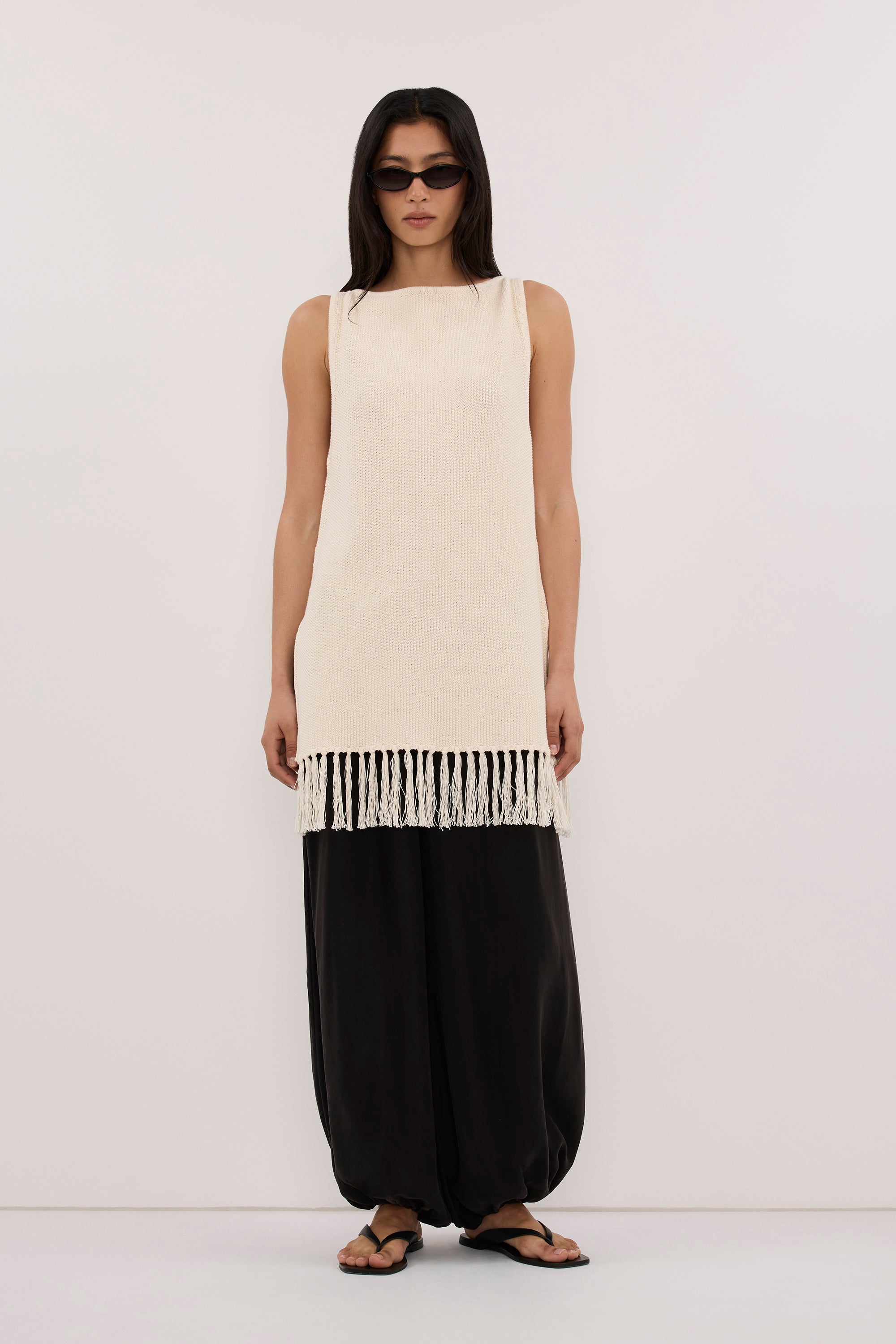 BENETTE NATURAL FRINGE TUNIC TOP