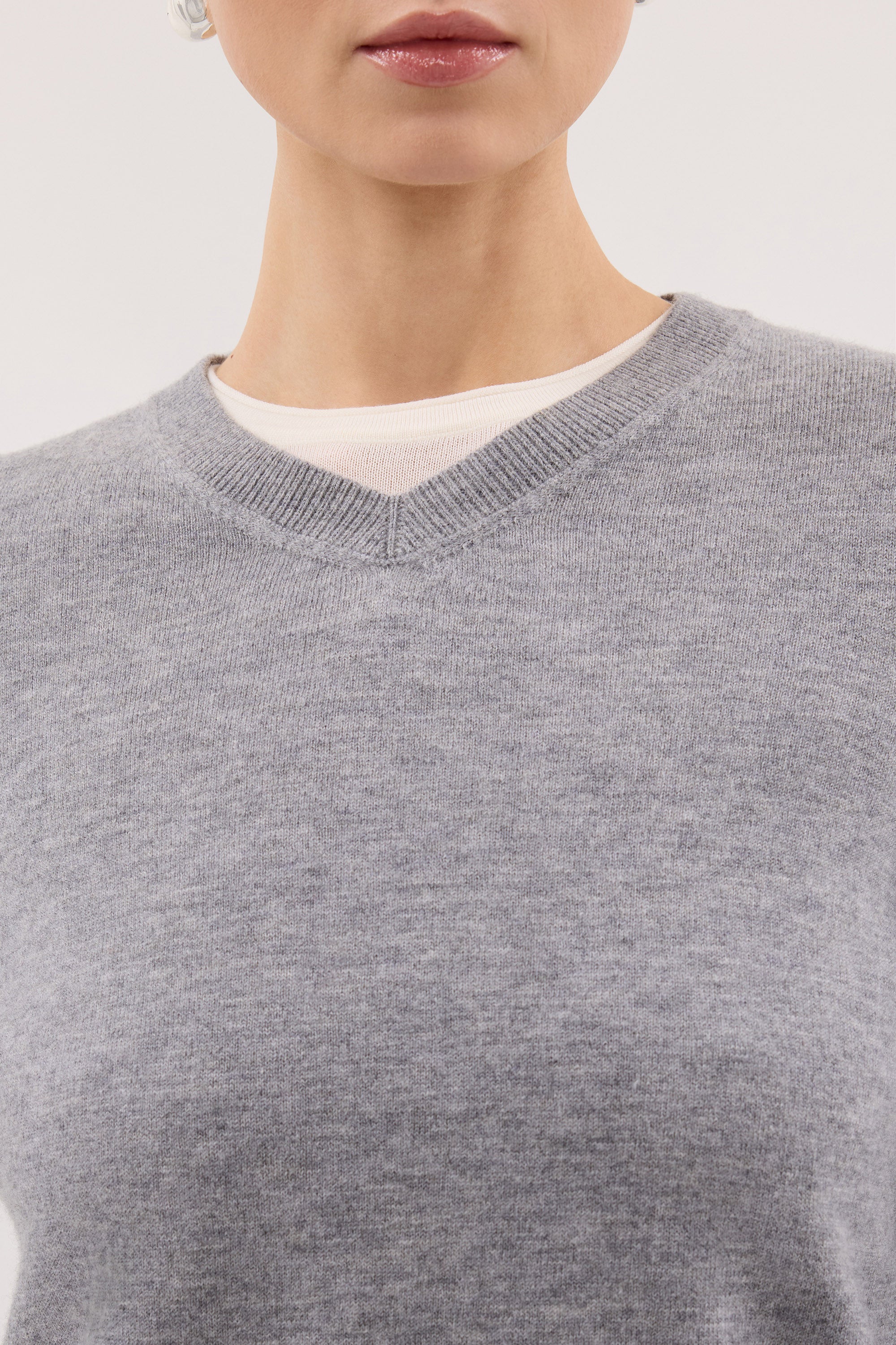 LIVIA GREY MARLE KNIT V NECK JUMPER