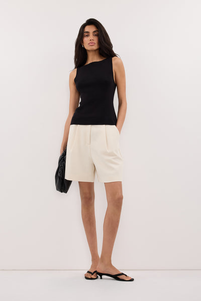 Anaya wearing SABRE BLACK KNIT BOAT NECK TANK