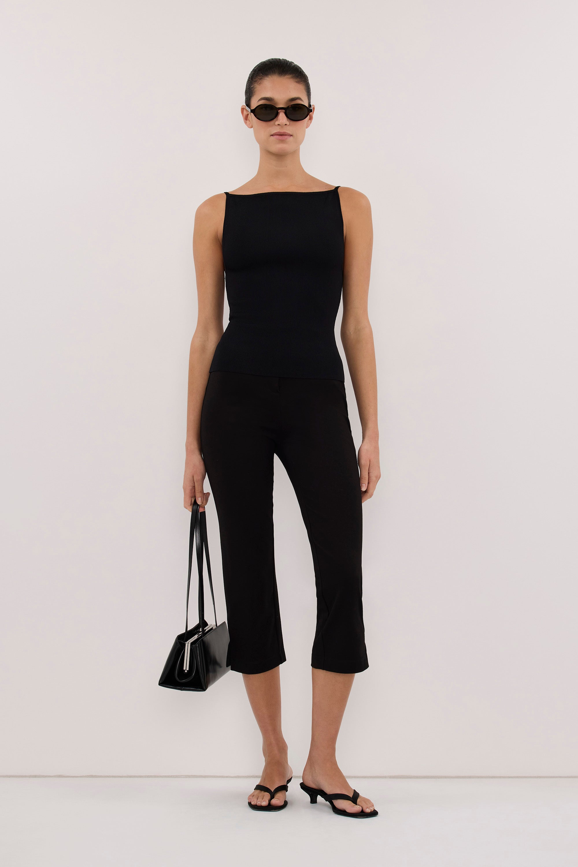 VIREYA BLACK BOAT NECK KNIT TOP