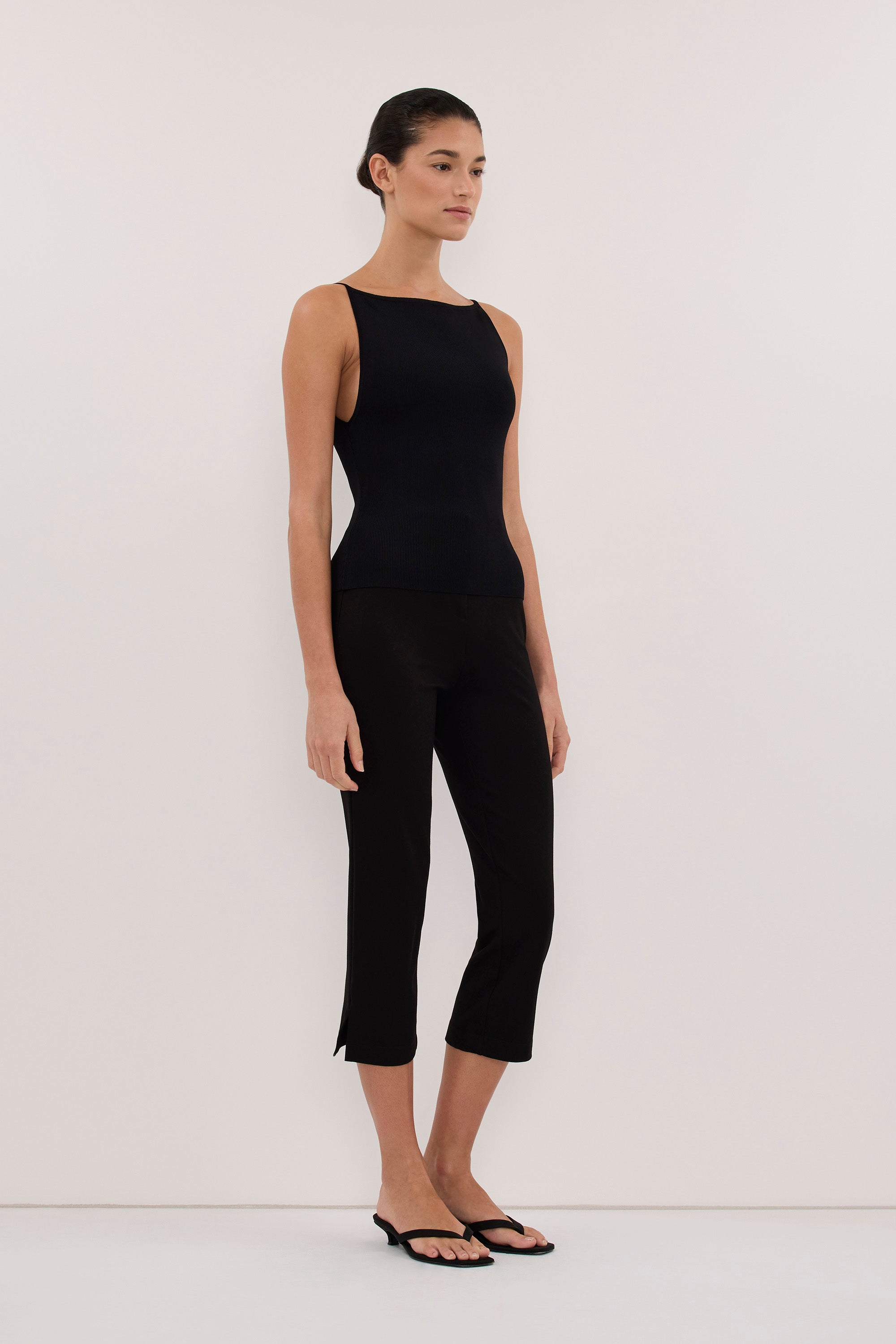 VIREYA BLACK BOAT NECK KNIT TOP