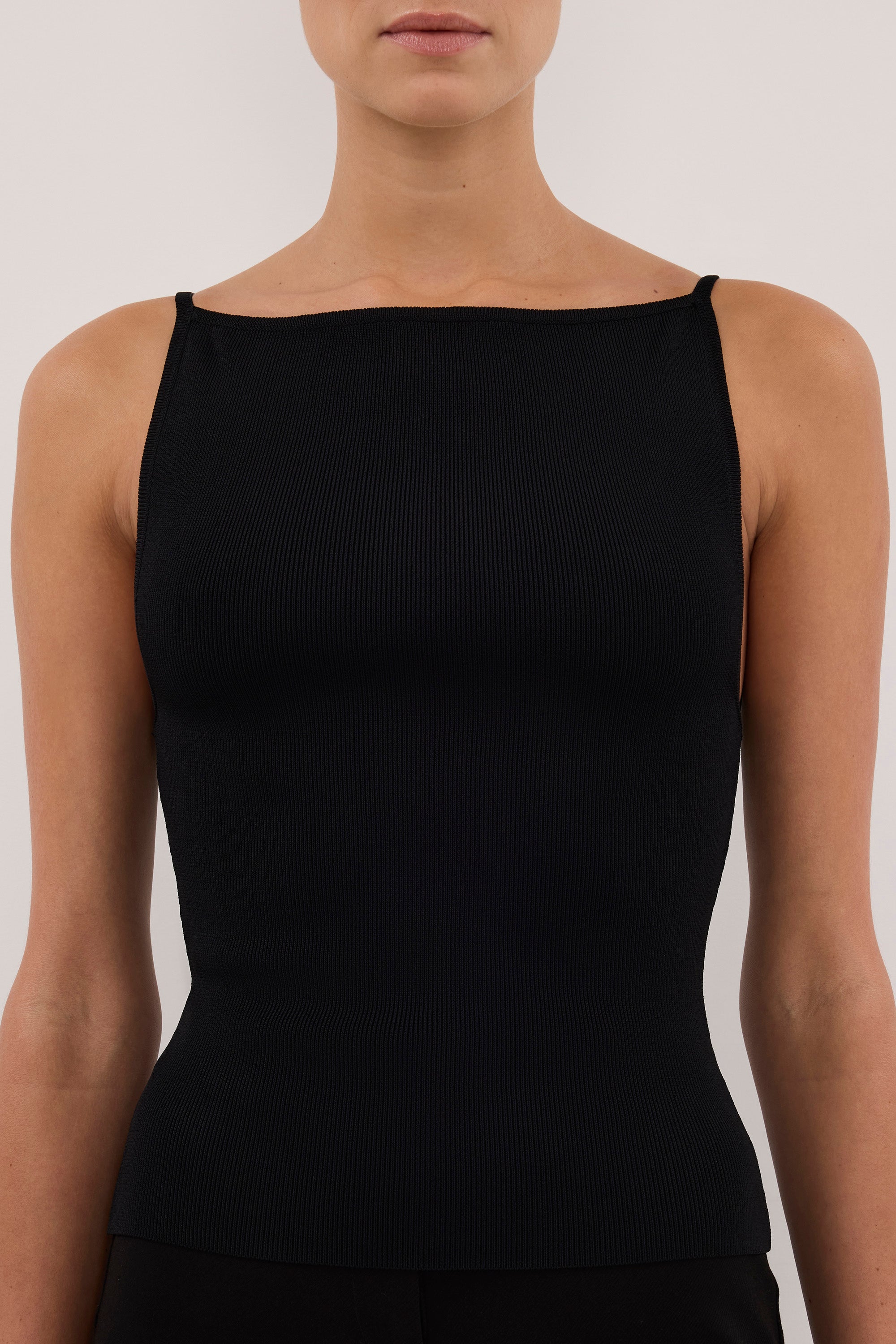 VIREYA BLACK BOAT NECK KNIT TOP