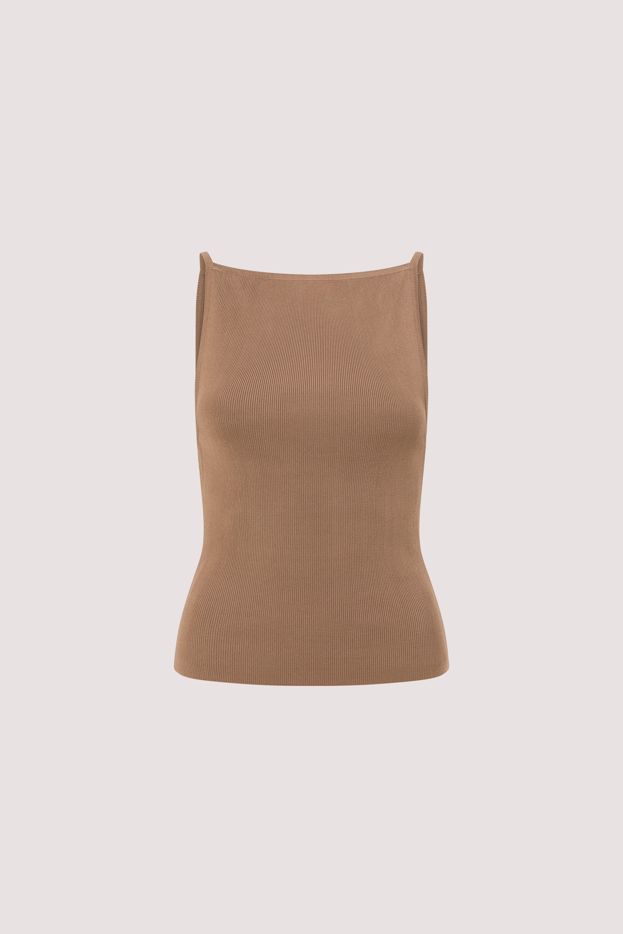 VIREYA CAMEL BOAT NECK KNIT TOP